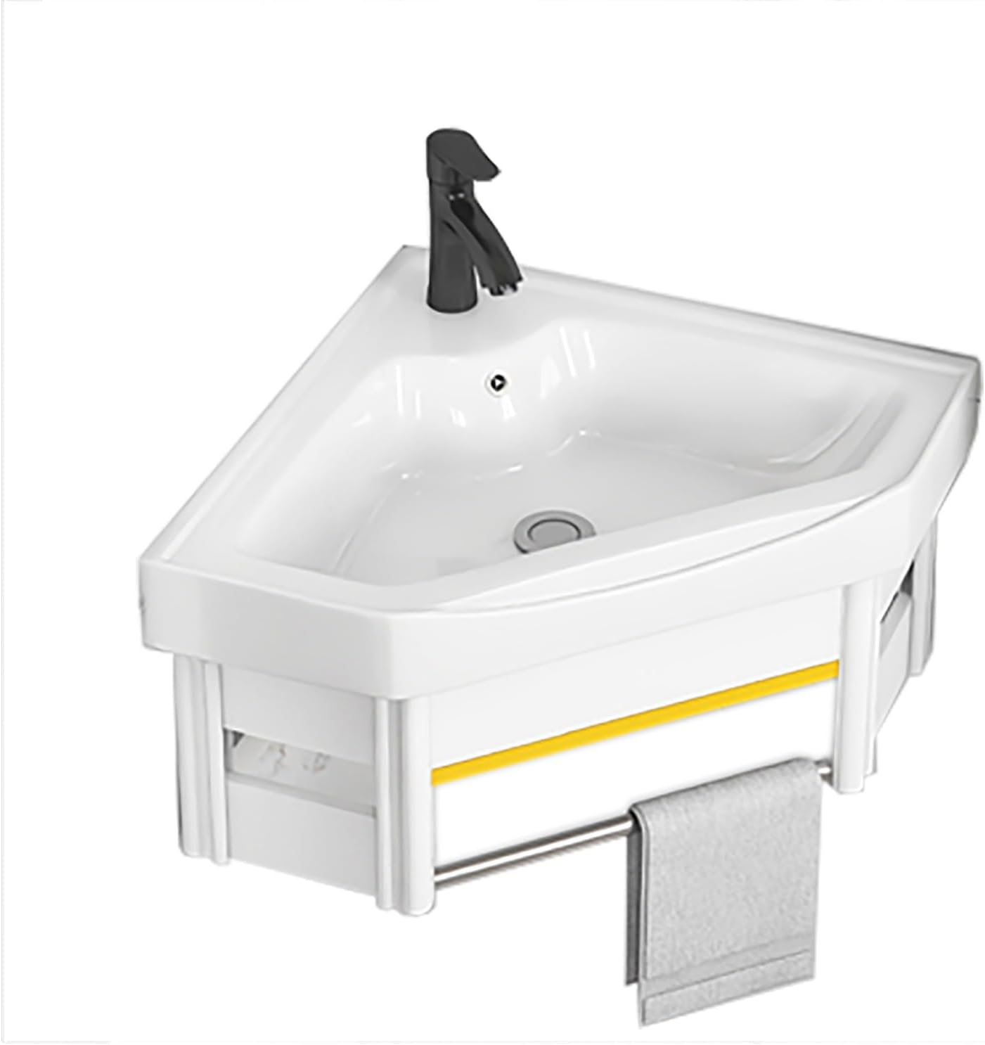 Wall Mount Corner Sink Ceramic Vessel Sink Small Corner Sink with Cold and Hot Water Pipe Faucet and Drain Towel Bar for Farmhouse Cloakroom Small Bathroom Corner Bathroom Sink. ( Size : 58x48x24cm )