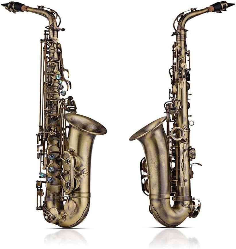 High Grade Antique Finish EB E-Flat Alto Saxophone Sax Shell Key Carve Pattern Woodwind Instrument with Padded Carry