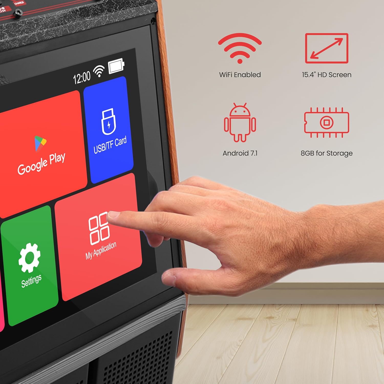 Pyle Portable Karaoke Machine with Wireless Bluetooth Speaker, Touchscreen, Microphone, Wheels & Handle, Supports USB/SD/PC/TV/MP3, Ideal for Parties, Outdoor Events, Home Karaoke & More