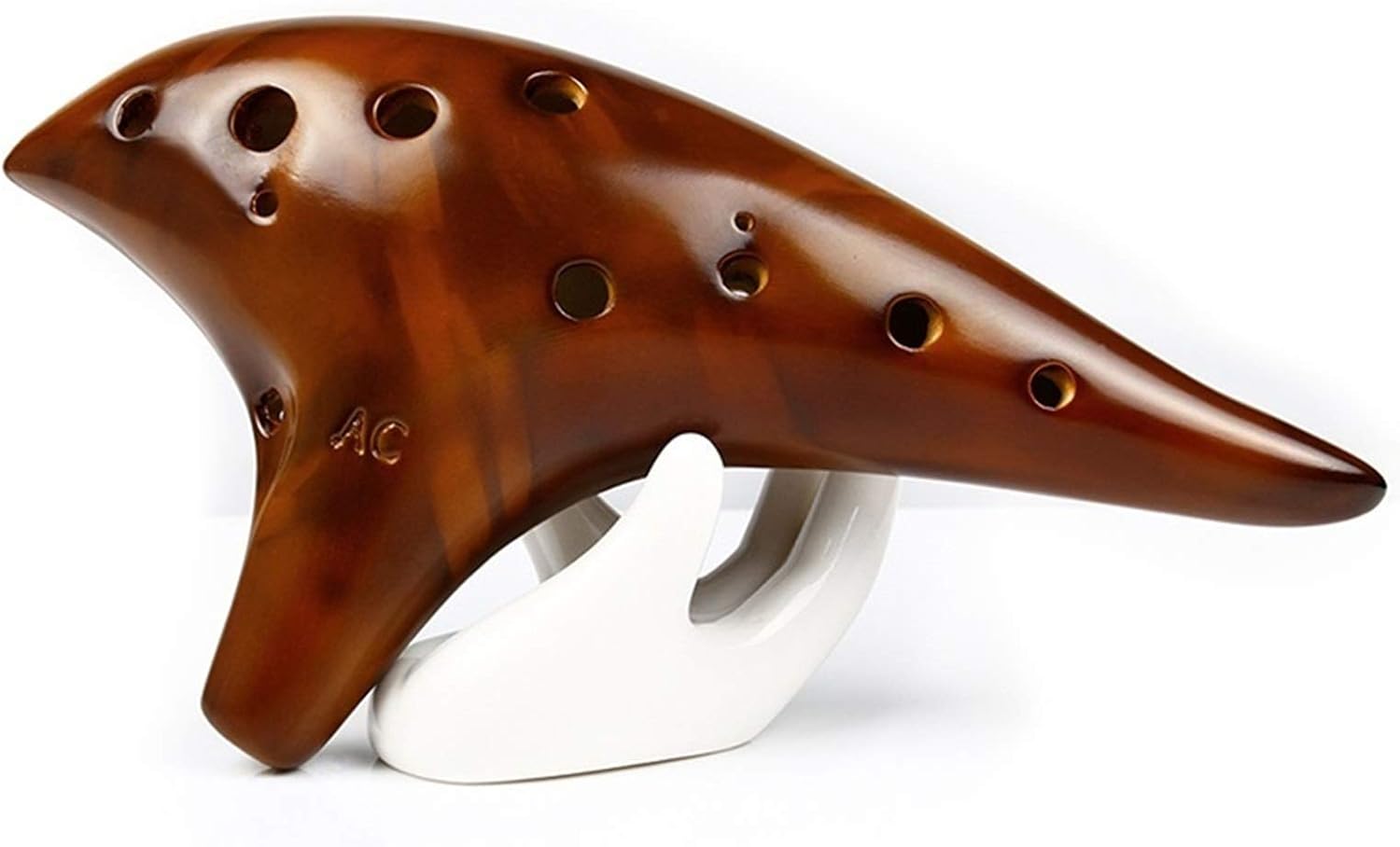 Brown Alto C Key Ocarina 12 Holes Burning Classic Music Instrument Glossy Bright Glaze Ocarina Woodwind Instrument Flute(Ocarina)