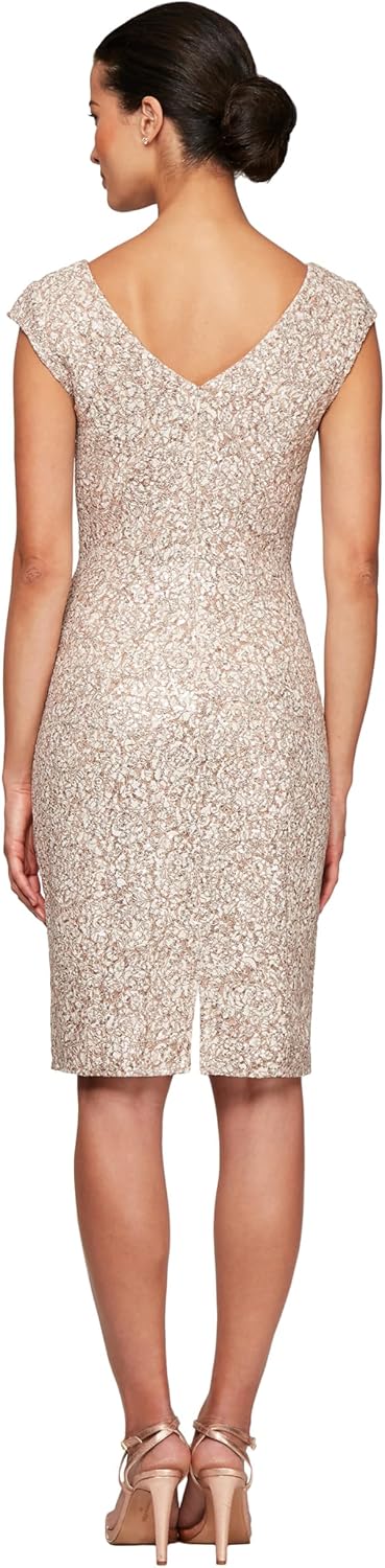 Alex Evenings Womens Knee Length V Neck Cocktail, Mother of The Bride Dress (Petite & Regular Sizes)