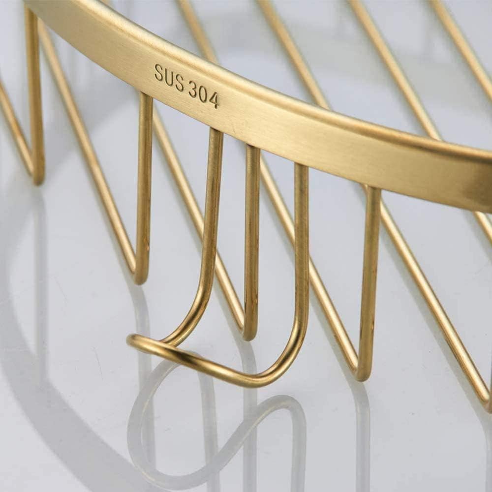 Stainless Steel Shower Basket, Shower Shelf with Brushed Gold Finished Shower Tray Wall Mount for Bathroom Combi Organizer Shampoo Conditioner, Gold