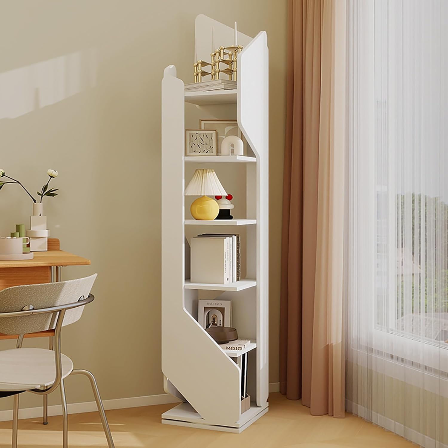 Multilayer Rotating Bookshelf Tower, 360° Display Spinning Bookcase, Tall Floor Standing Storage Rack, Corner Organizer Revolving Bookshelf, for Bedroom Living Room(Black,160cm/63in)