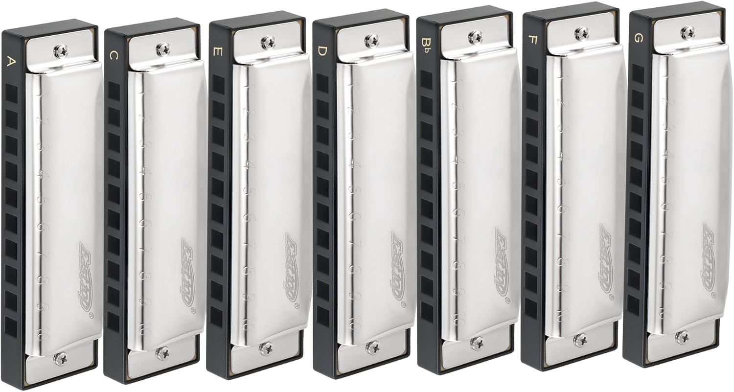 East top Harmonica Set of 7, 10 Holes 7 Colors Diatonic Blues Harmonica Set For Adults, Professionals and Students, as a Gift