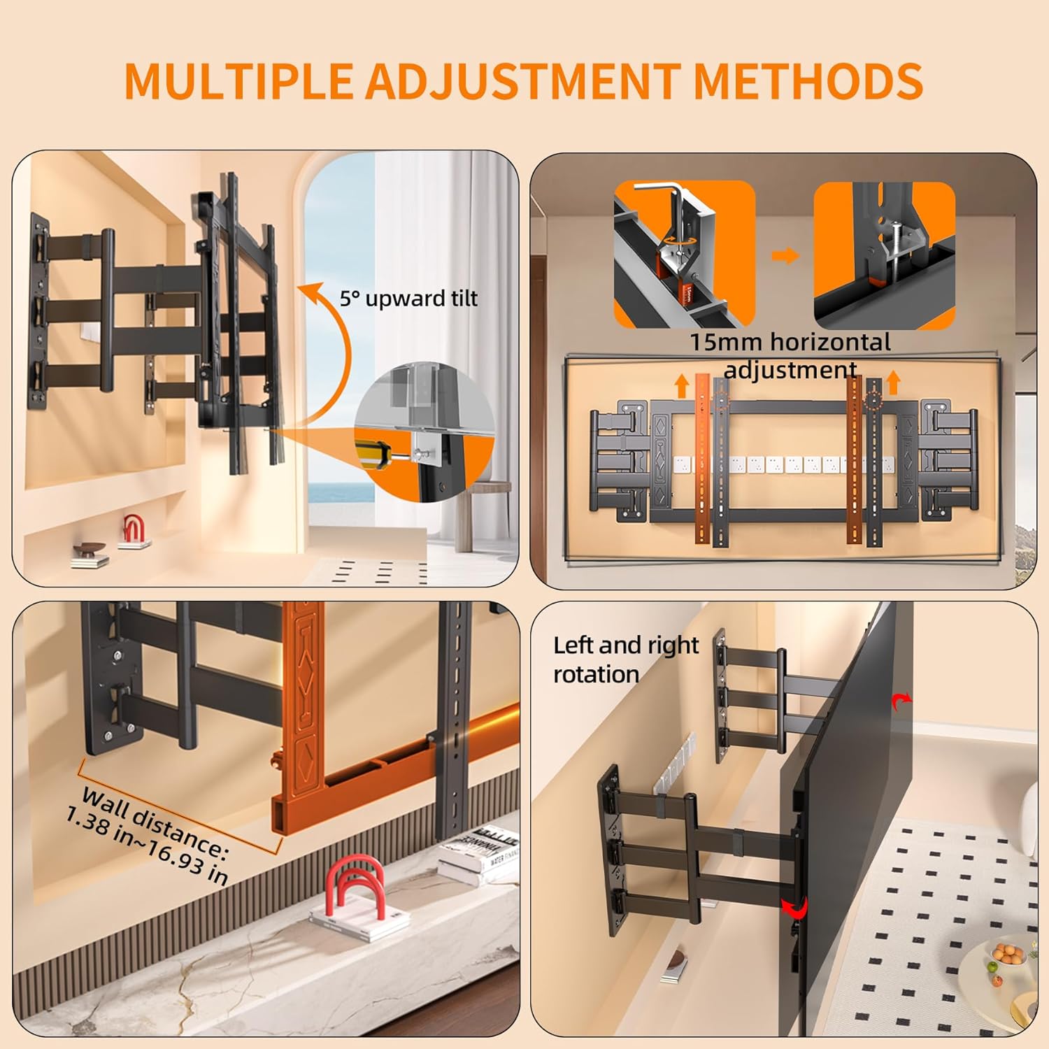 98,100,110,120, Corner Full Motion TV Wall Mount for 80,85,86,150 Inch TVs, Heavy Duty Ultra-Thin Tilt Extension Adjustable TV Bracket,VESA 300x100 to 1000x600,Holds up to 441 lbs,DY1086
