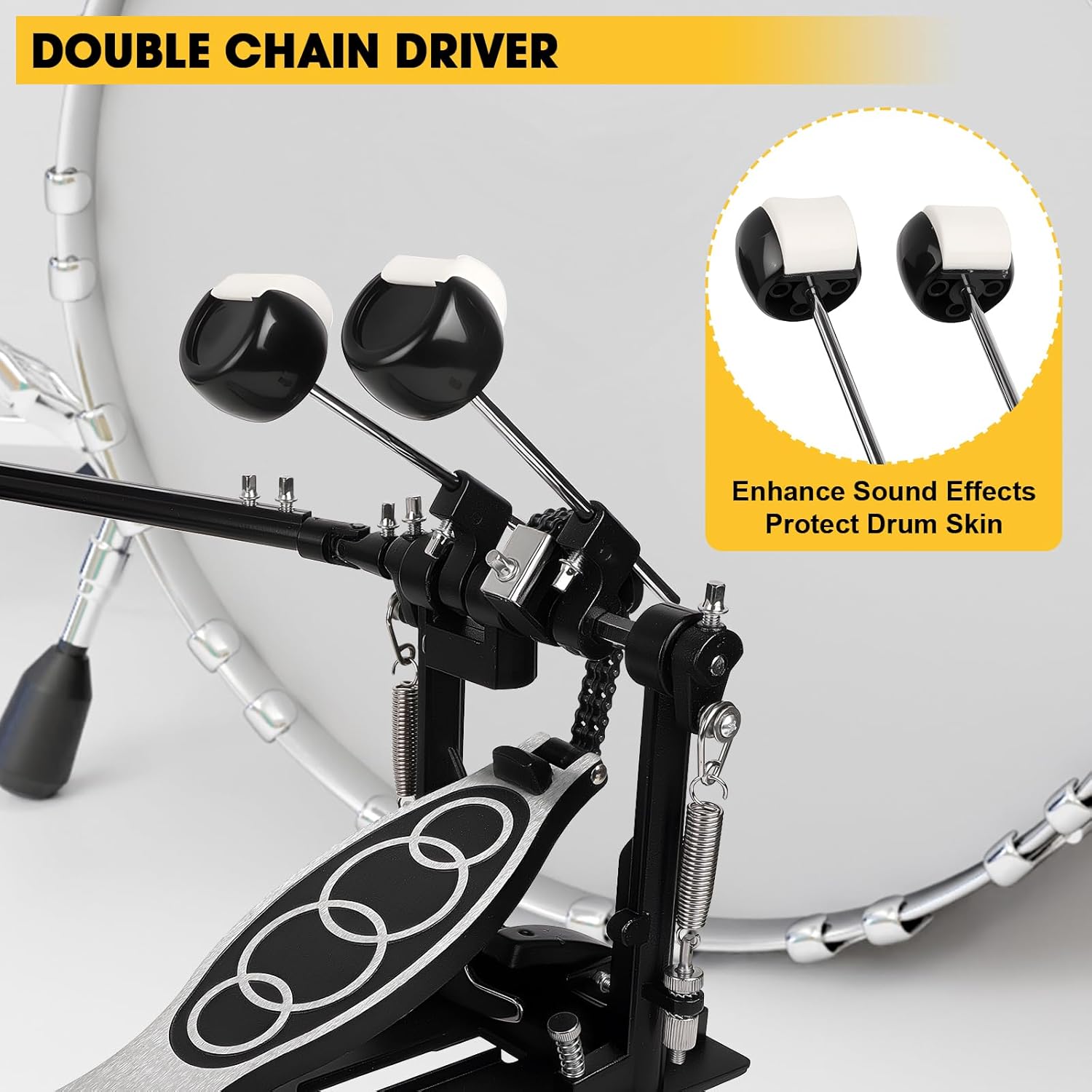 Double Bass Pedal, Double Chain Double Bass Drum Pedals, Double Kick Drum Pedal with Patch Suit for Kick Drum (2025)