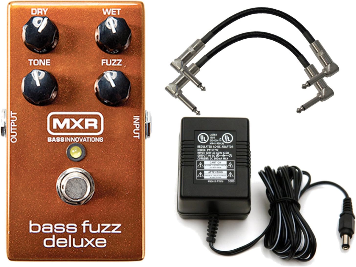 MXR M84 Bass Fuzz Deluxe Pedal Fuzz Pedal Bundle for Bass Guitar with Dry, Wet, Tone and Fuzz Controls with 2 Patch Cabler and 2 Instrument Cable