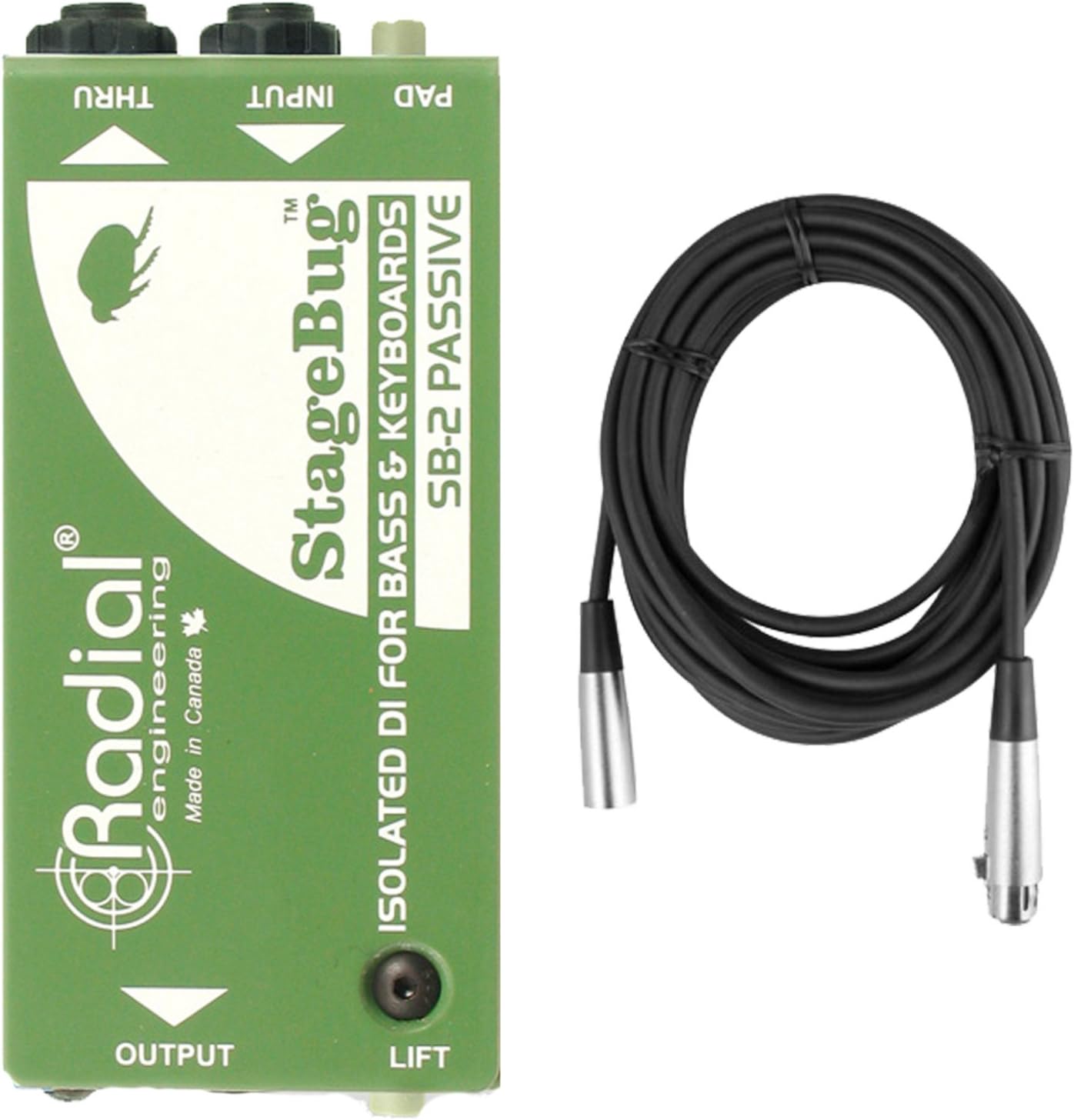 Radial StageBug SB-2 Single Channel Passive Instrument Direct Box with Senor Cables 20' XLR Microphone Cable