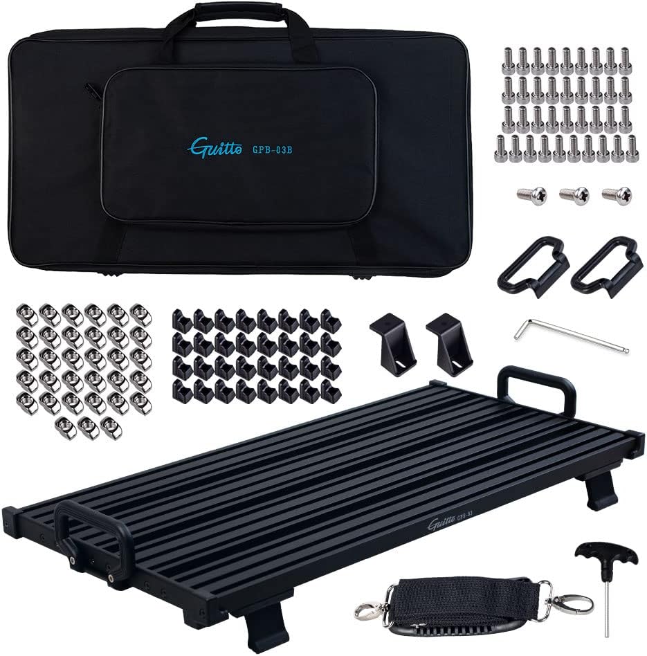 GUITTO Guitar Pedalboard - No-Strap Guitar Pedal Board Aluminum Alloy with Carry Bag No Residue (GPB-03 Large)
