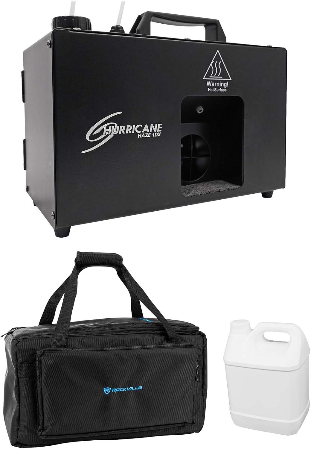 Audiosavings Bundle: Chauvet DJ Hurricane Haze 1DX Water-Based Haze Machine Bundle with Rockville BAG1200 Waterproof Travel Bag with Fluid Compartment and Empty Fluid Container (2 Items)