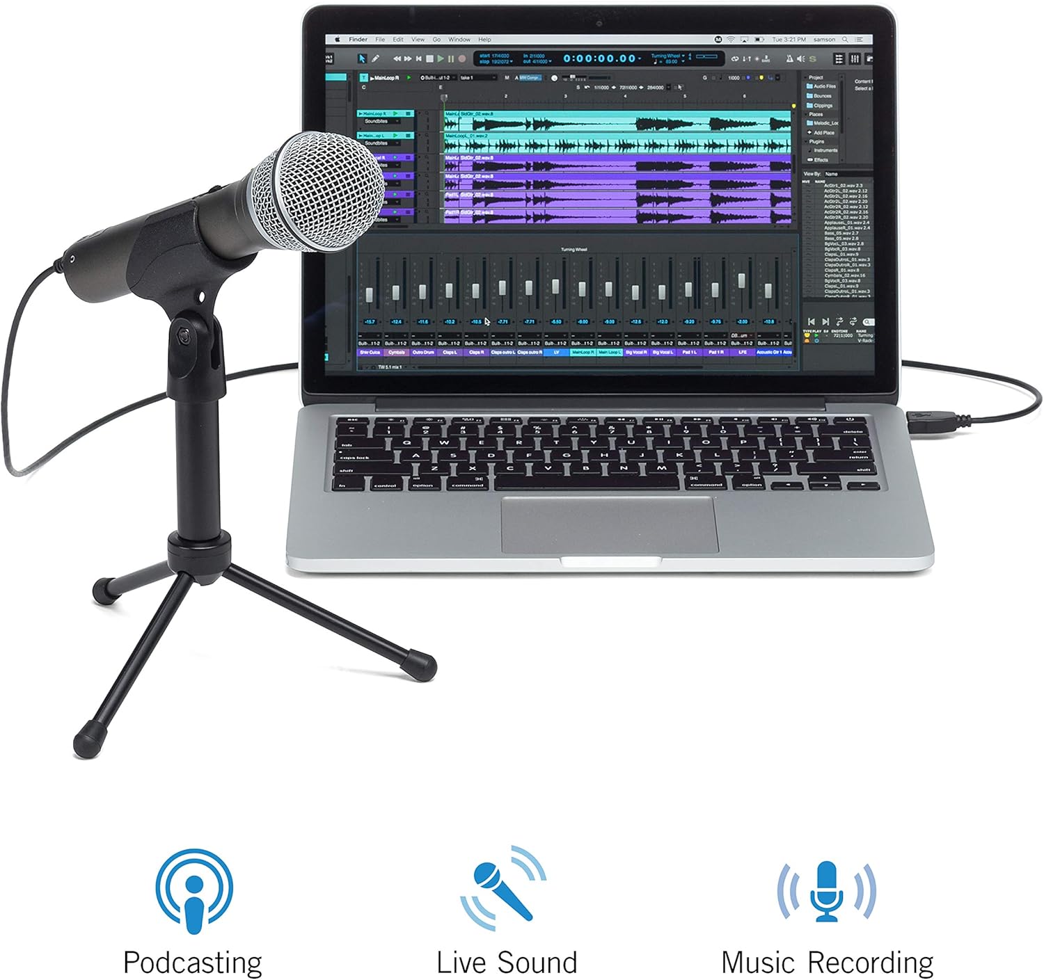 Samson Technologies Q2U USB/XLR Dynamic Microphone Recording and Podcasting Pack (Includes Mic Clip, Desktop Stand, Windscreen and Cables), silver (Renewed)