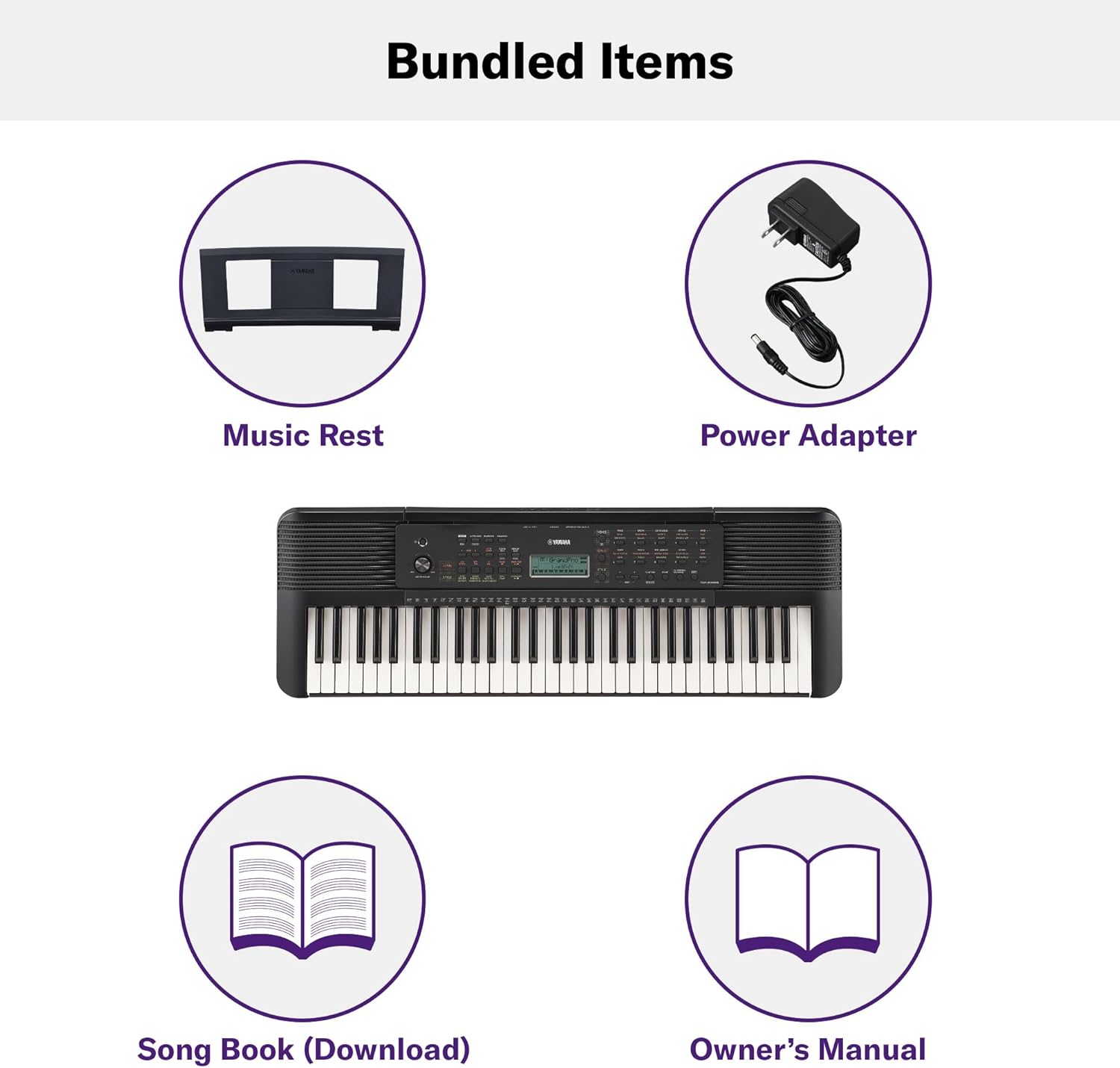 Yamaha 61-Key Portable Keyboard for Beginners with Learning Tools, Music Rest and Power Adapter PSRE283