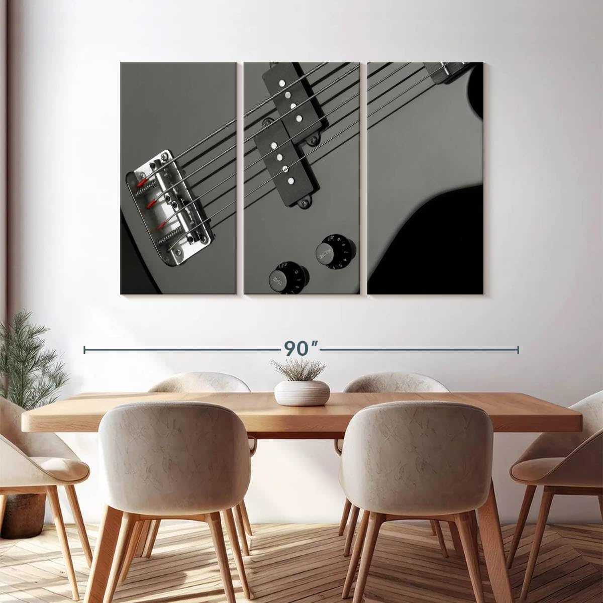 ElephantStock - Bass Guitar Wall Art - Horizontal Multi Panel Canvas - 3 Piece Living Room Wall Decor - Photography Music Multi Piece Wall Art - Gray And Black Decor - 74
