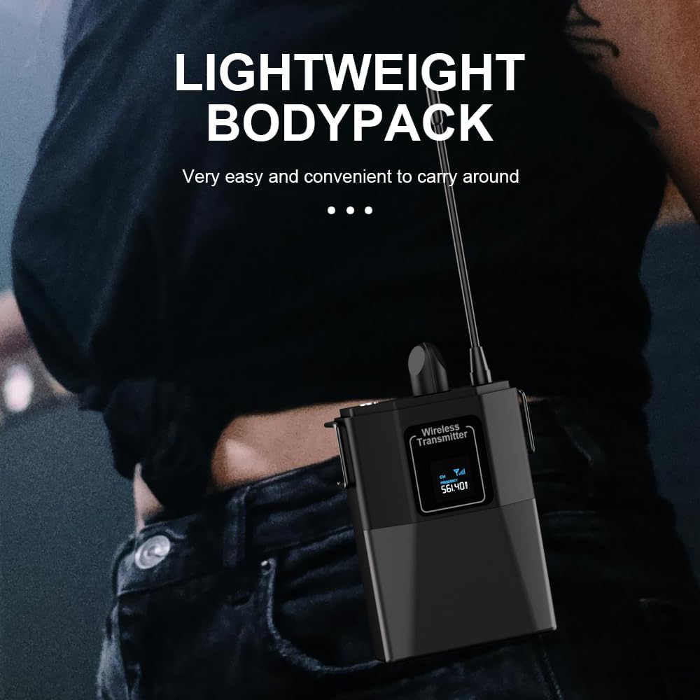 ST-102 4-Channel Wireless Microphone System, UHF Wireless Microphone kit with 4 Bodypacks and 4 Headsets Mics, auto-scan, 200-foot Coverage, for Singing, Karaoke, DJs, Churches