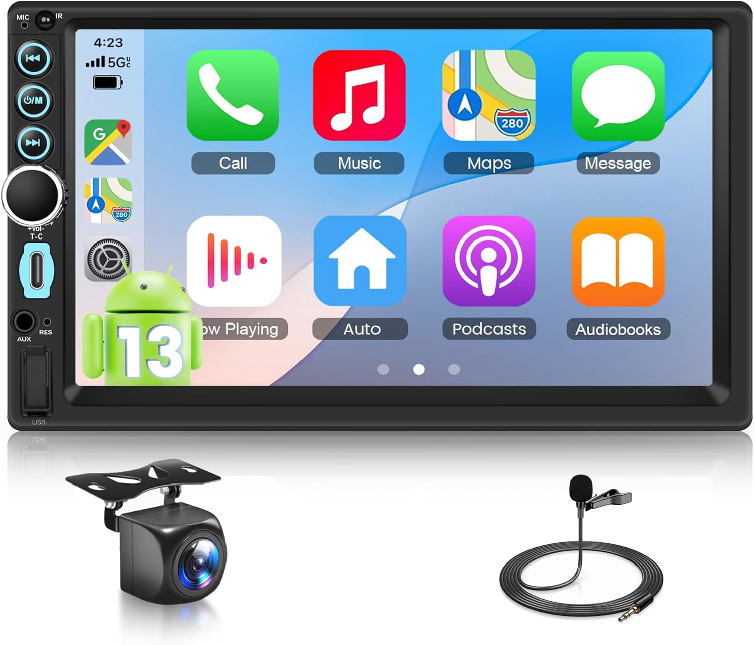 4GB+64GB Double DIN Car Stereo 8(4+4) CORE Android 13.0 Head Unit, Wireless CarPlay & Android Auto, 7-Inch Touch Screen Car Radio with BT5.0 EQ Mirror Link Volume Knob SWC Backup Camera USB-C