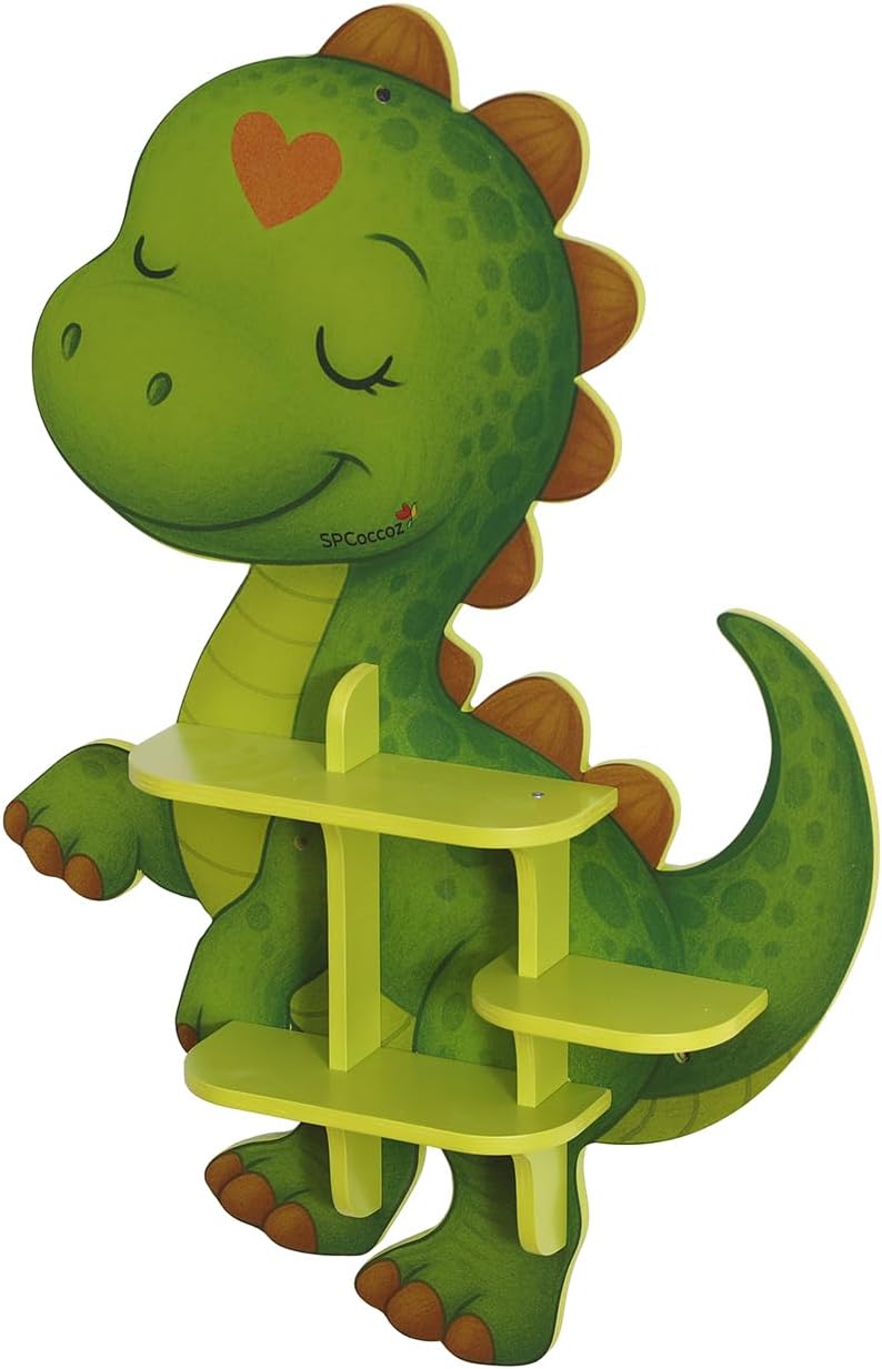 Shelves for Kids Room – Wall Mounted Nursery Bookshelf Set for Baby or Toddler, Wooden Display Ledge for Children’s Books, Nursery Wall Decor Storage Rack (Dinosaur, Small) (Dinosaur, Small)