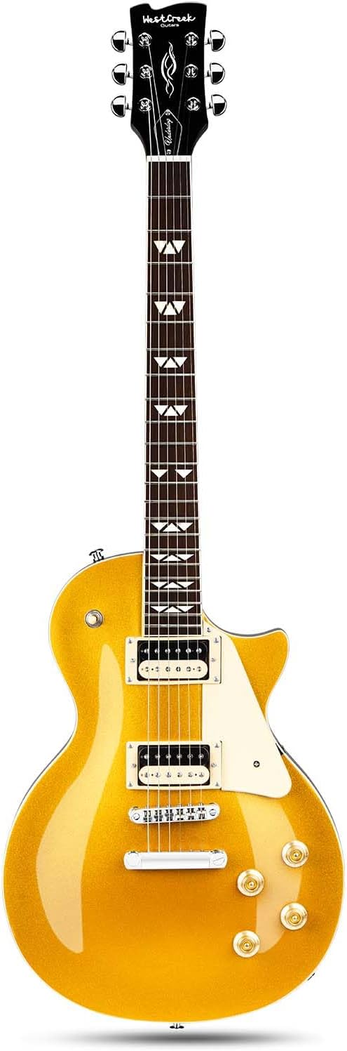 WestCreek Underdog Solid Body Electric Guitar, Mahogany Body, Maple Neck, Rosewood Fretboard, Rounded End Frets, Bone Nut, 22 Frets (Golden)