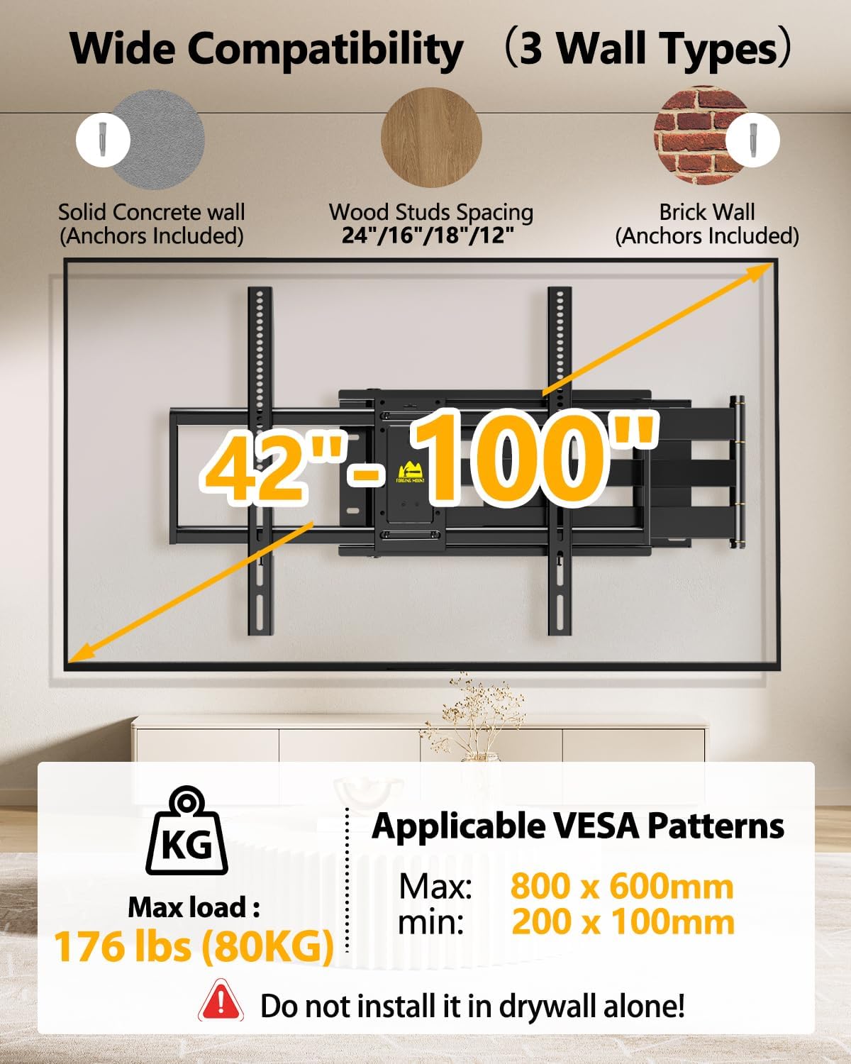 FORGING MOUNT Long Arm Full Motion TV Wall Mount for Most 42-100