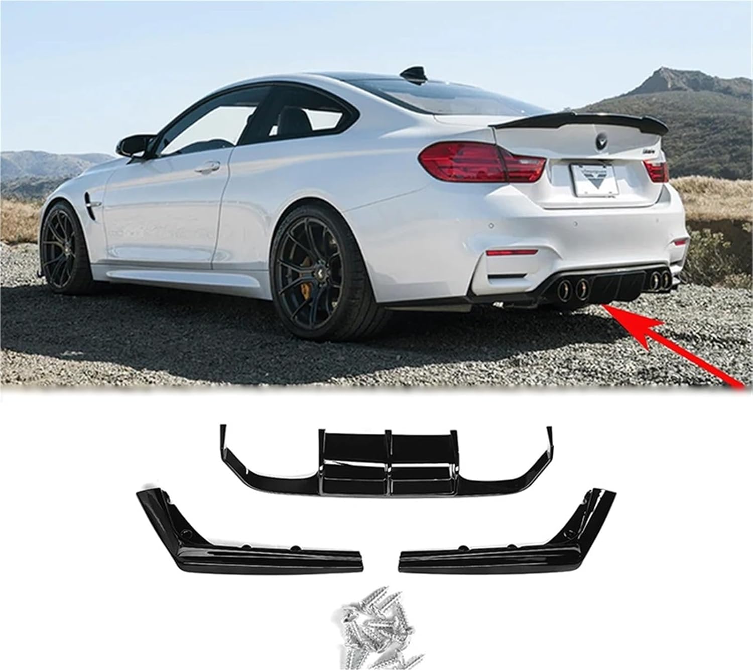 Car Rear Diffuser Bumper Corner Spoiler Splitter Rear Lip Compatible for BMW F80 M3 F82 F83 M4 2015-2020 Protector Guard Rear Lip Surround(Glossy Black)