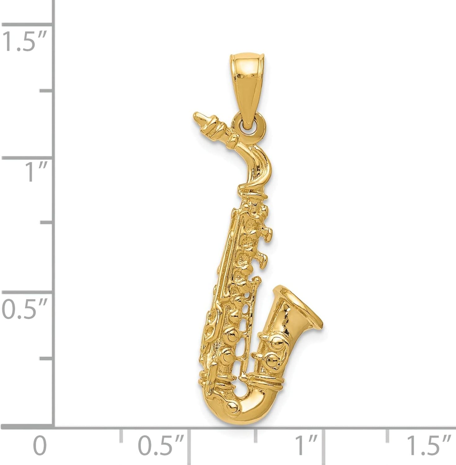 14K Yellow Gold 3D Saxophone Charm Music Pendant
