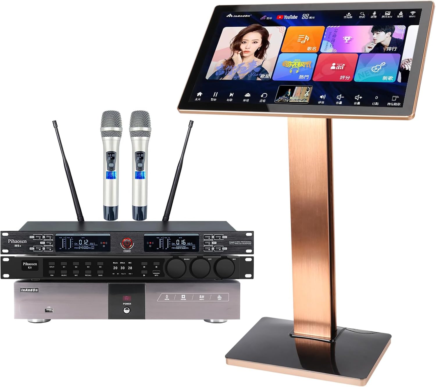 New Chinese Karaoke Machine KV-V5 MAX Karaoke Player, with Reverb Wireless Microphone, 22-inch capacitive Touch Screen Free Cloud Download (4T Black Touch Screen Professional Edition)