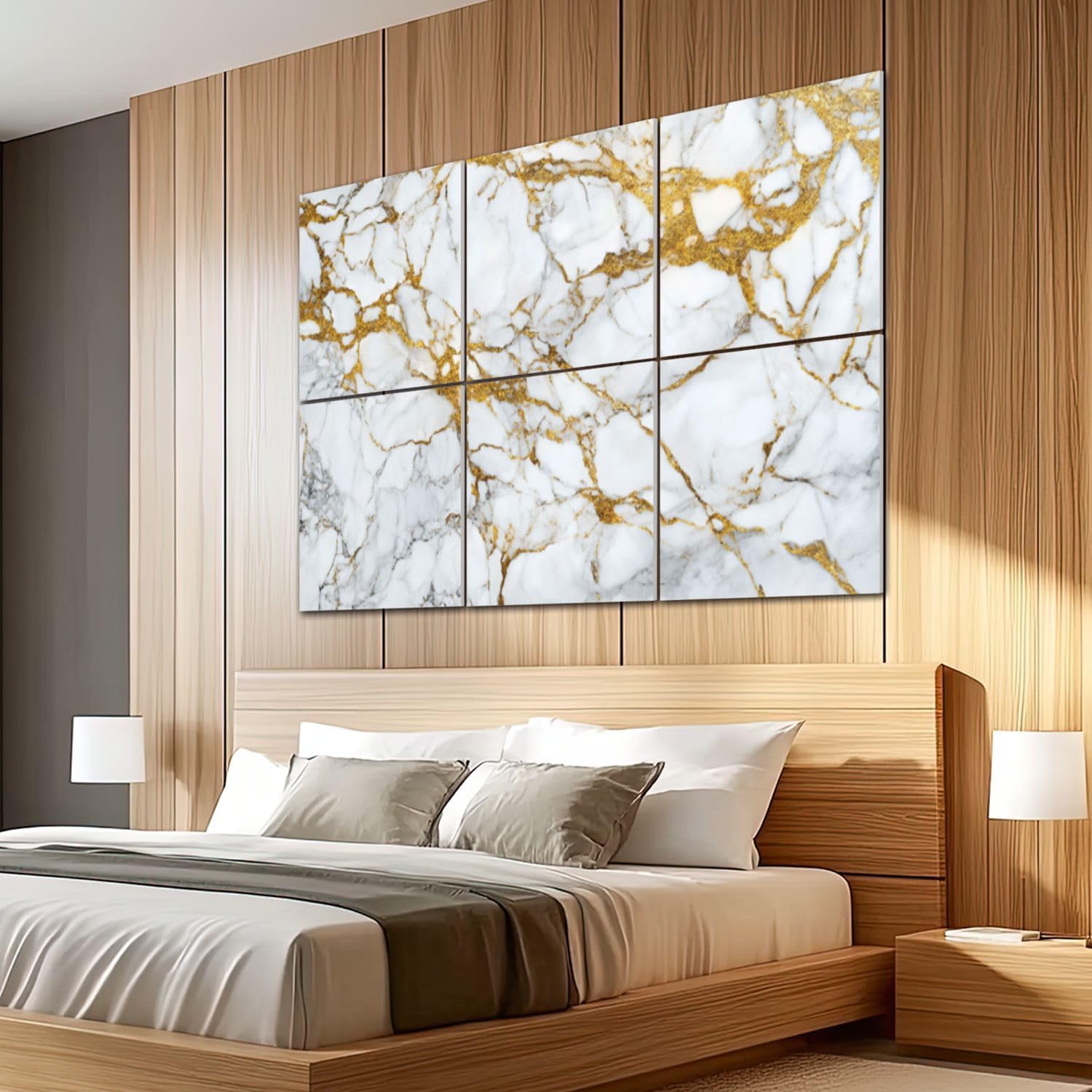 6 Pack Art Acoustic Panels Sound Absorbing Golden Gold Veins White Marble Organic Patterns Fluid Shapes High Decorative Soundproof Wall Panels Self Adhesive for Recording Studios Office 72