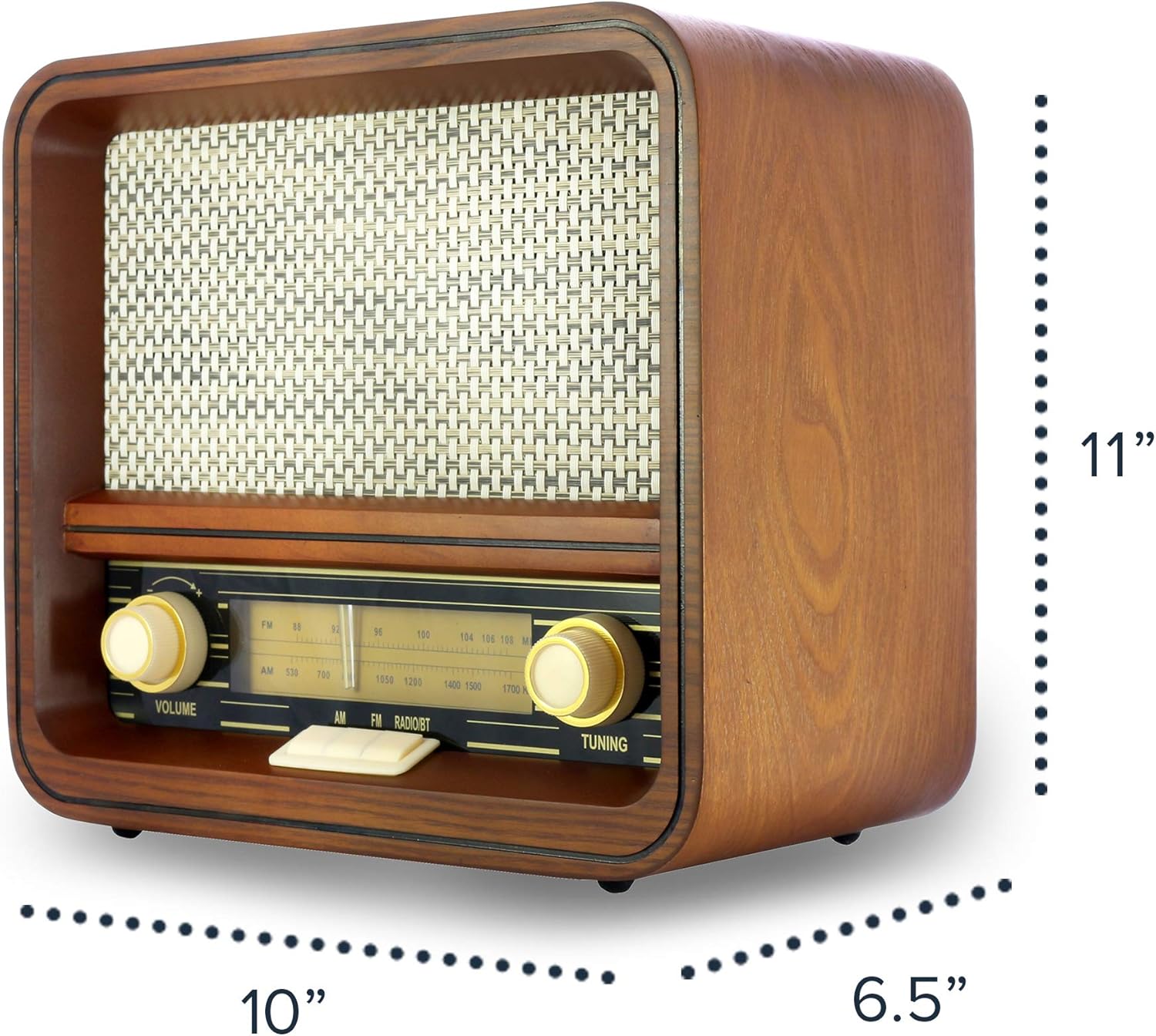 Fuse RAD Vintage Wood Retro Radio | AM/FM Radio with Bluetooth, Wireless Charger & AUX Input | Mid Century Modern Style | Handcrafted Ashtree Wood