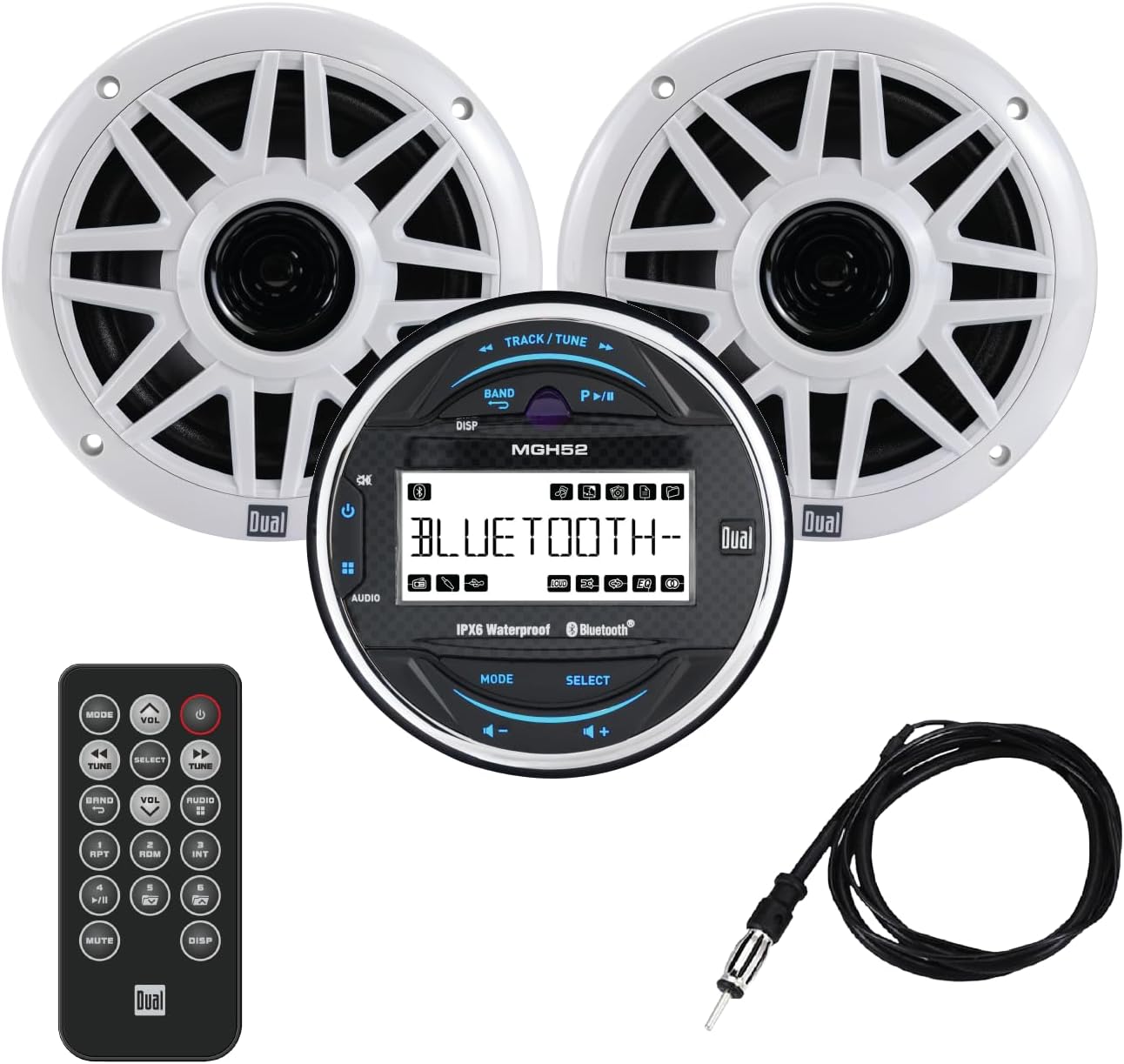 Dual Electronics MXPGH52 Marine Radio | Gauge Hole Media Receiver with Bluetooth | (2) 6.5