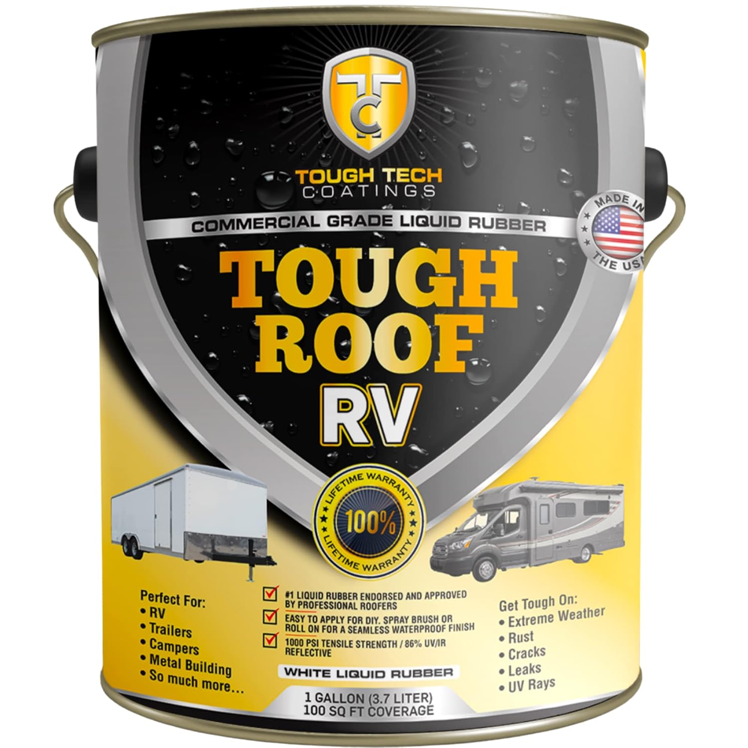 RV Roof Sealant - RV Roof Coating for RV, Campers, and Buildings - Liquid Rubber Paint - High Strength - 1000% Flexible, Solar Reflective, 1 Gal White