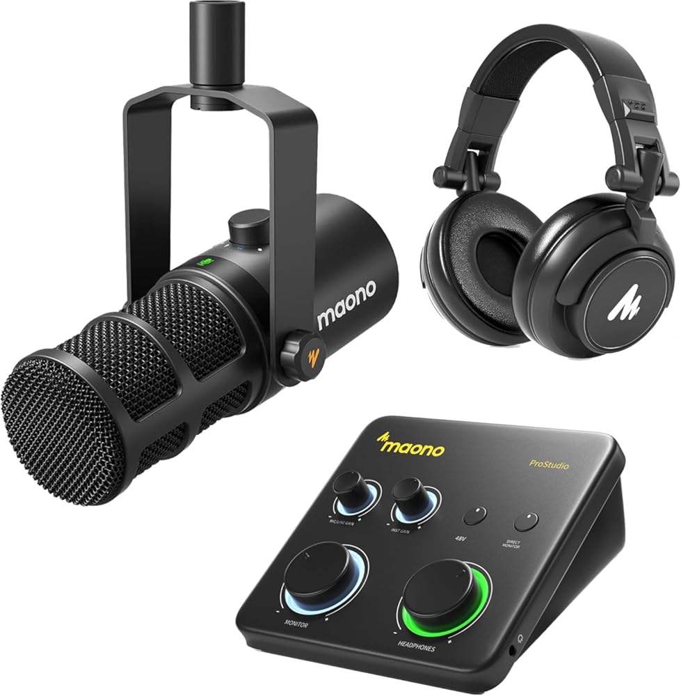 MAONO USB Audio Interface for PC & XLR Dynamic Microphone& Studio Headphone: Interface with XLR Input 24-bit/192kHz Routing Software Loopback for Recording Music, Guitar, Podcast, Streaming