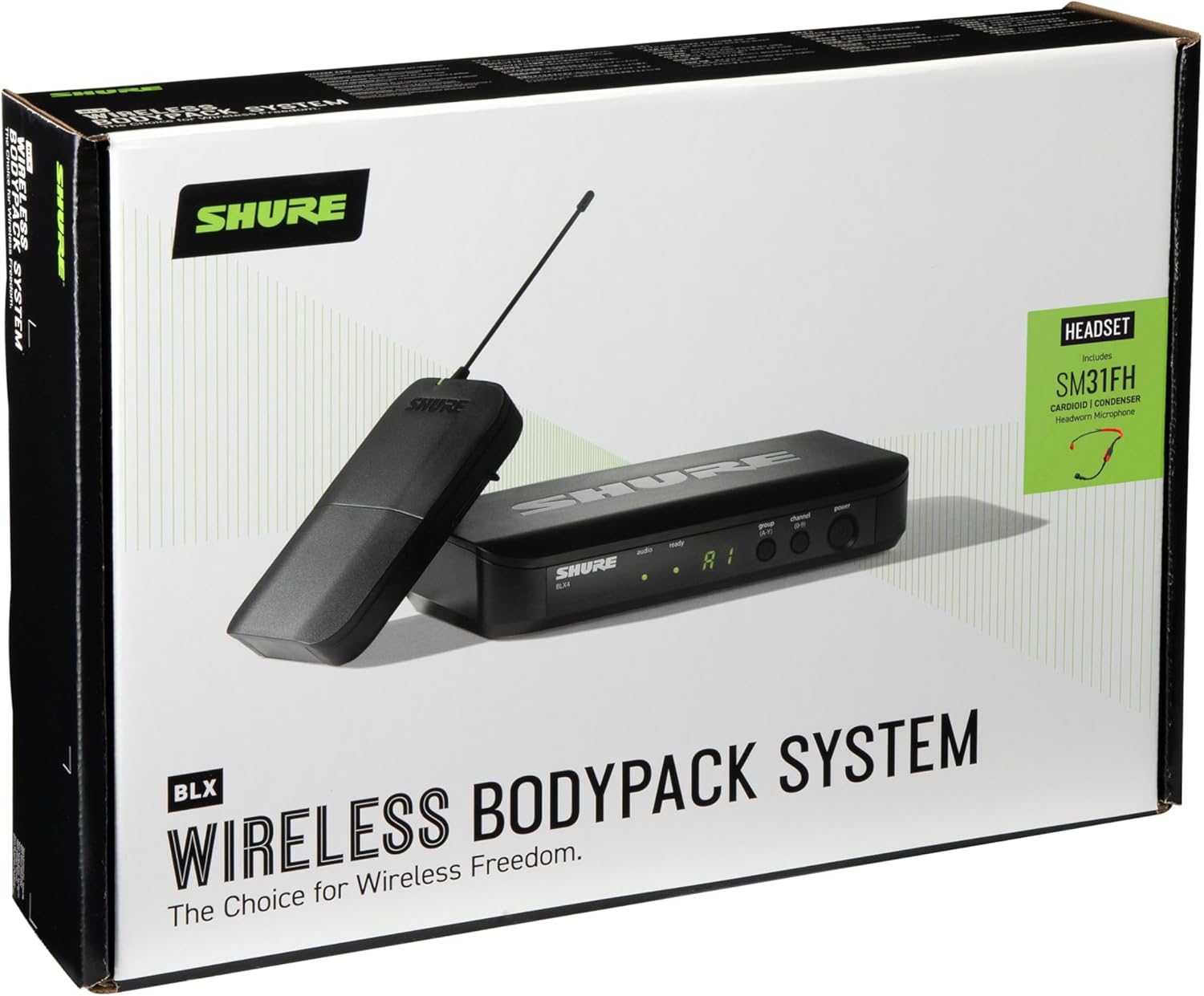 Shure BLX14/SM31 Wireless Microphone System for Fitness and Aerobics - 14-Hour Battery Life, 300 ft Range | Includes SM31FH Fitness Headset Mic, Single Channel Receiver | H11 Band (BLX14/SM31-H11)
