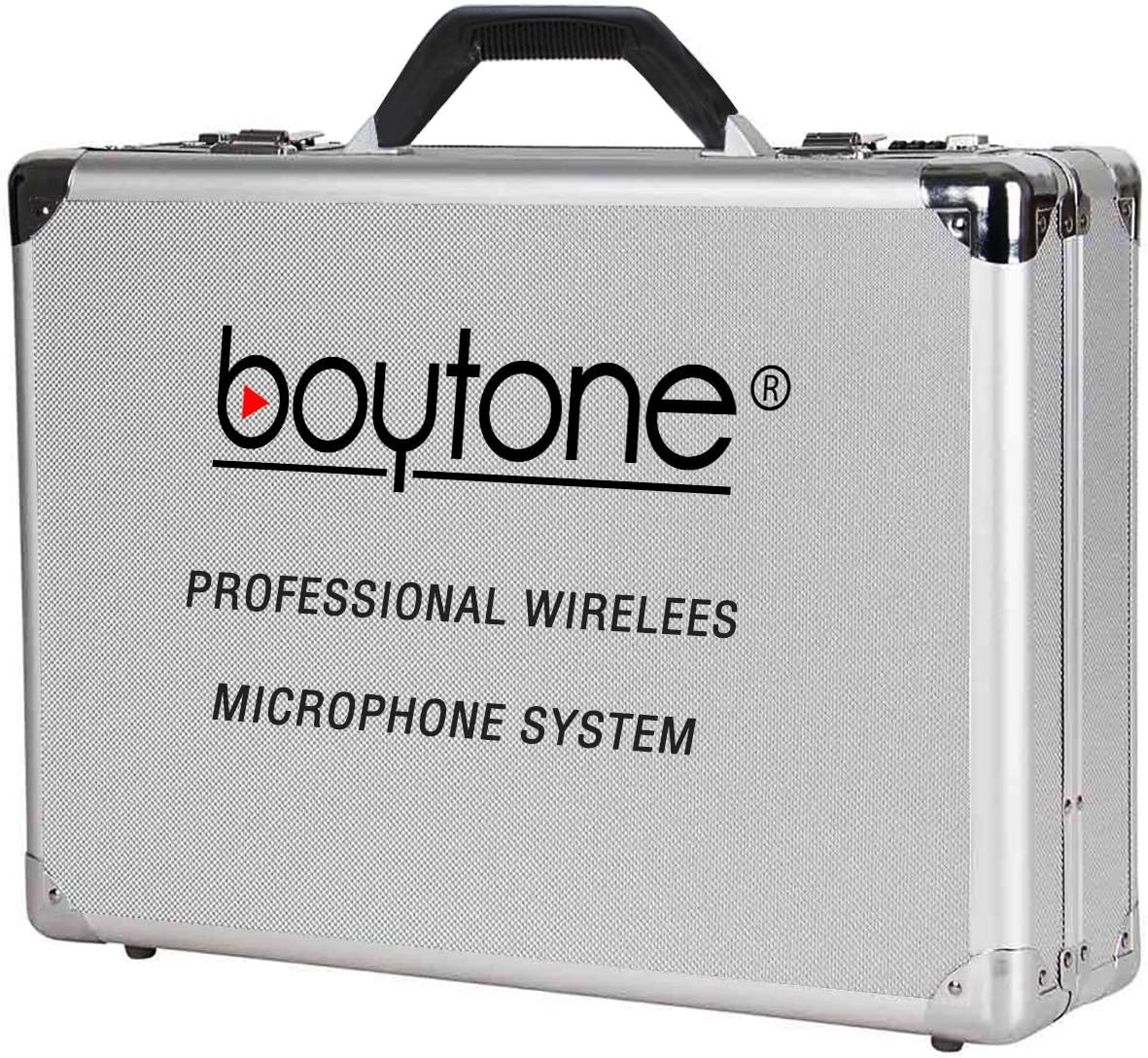 Boytone BT-48UM 100 Channels Wireless Microphone Dual Metal Professional UHF Cordless Dynamic Mic Handheld Microphone System, for DJ, Meeting, Party, Church, Aluminum Carrying Cases, Metal Base