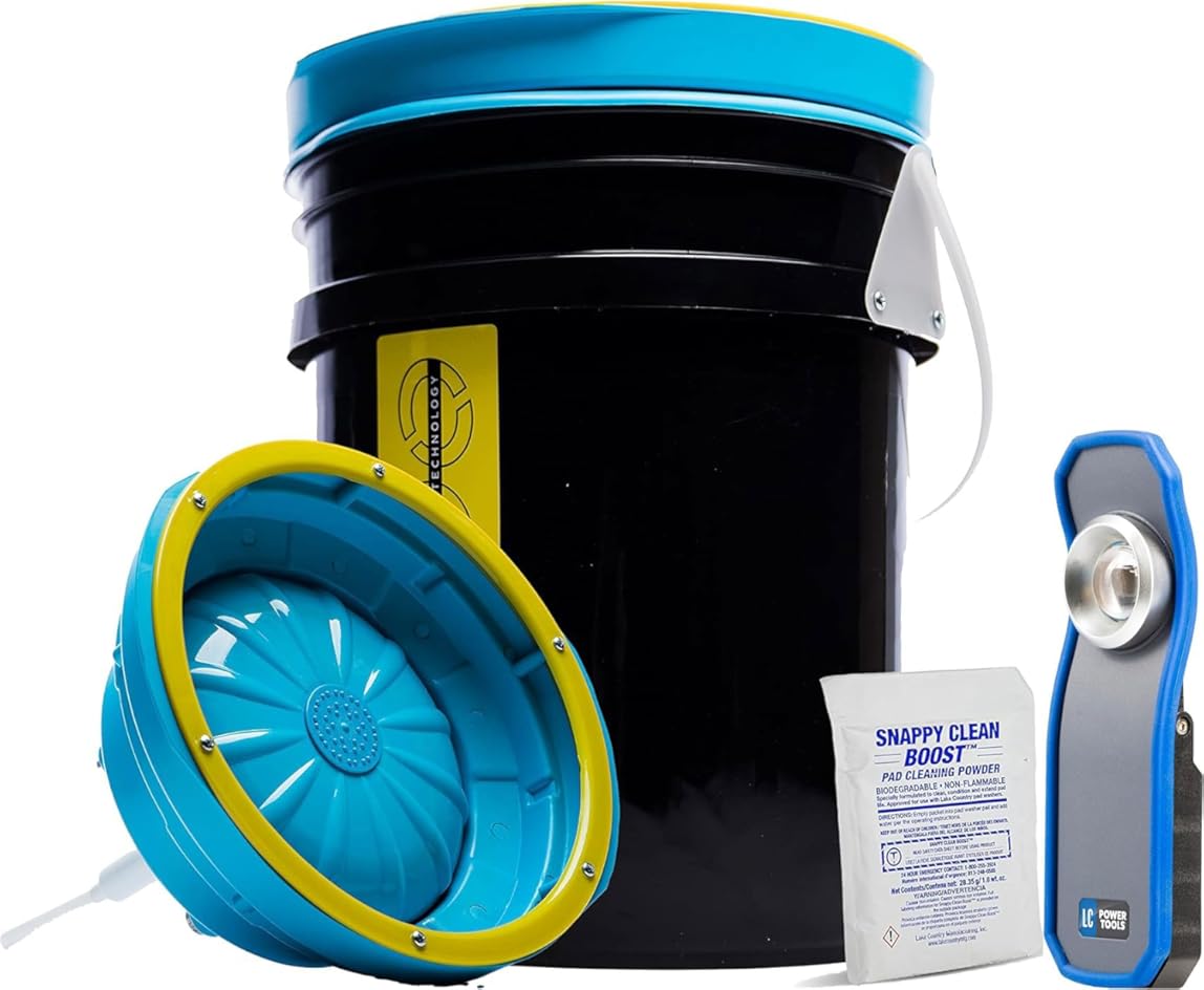 Lake Country System 4000 Polishing Pad Washer Bundle – Pure Flo Cleaning Bucket + 1350 Lumen Paint Inspection Light – Professional Wool & Foam Pad Cleaner Kit