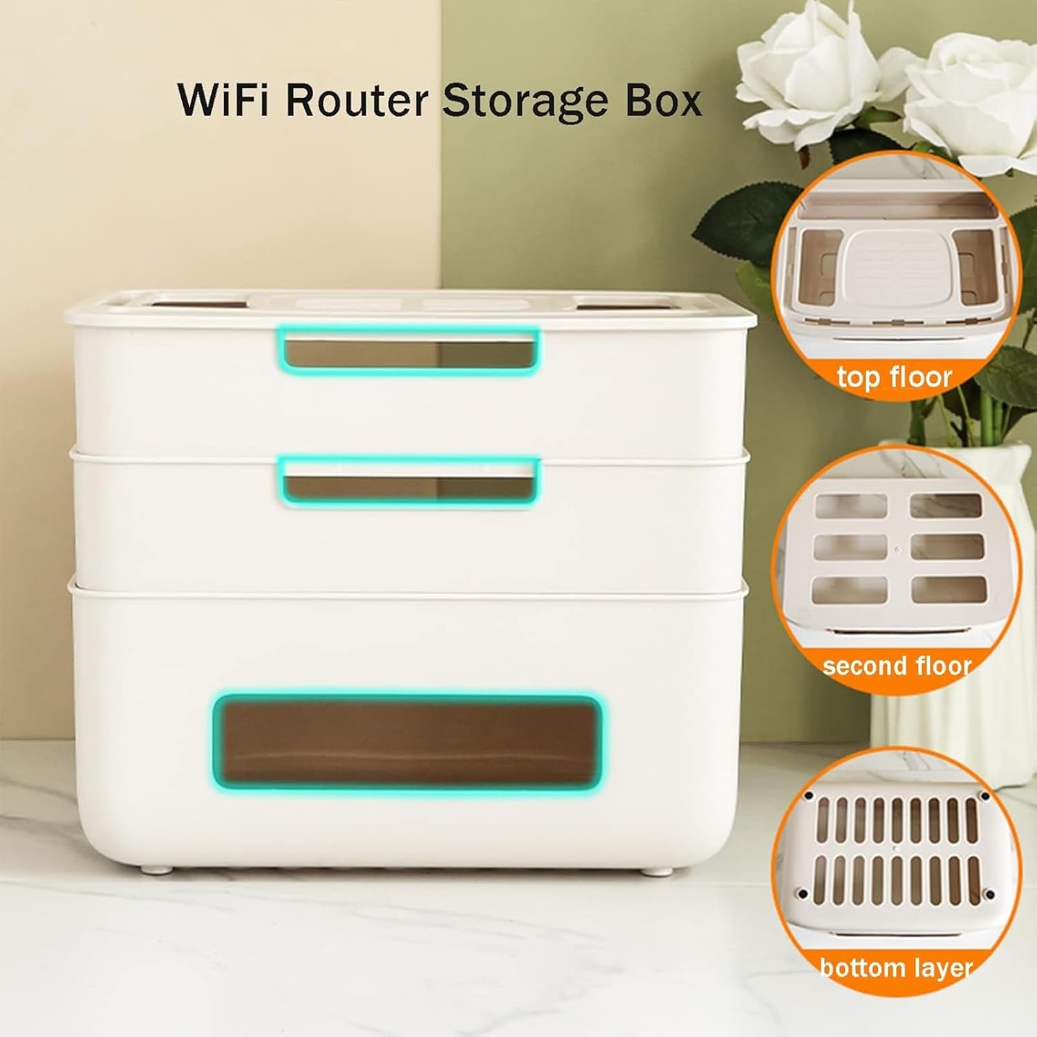 WiFi Router Storage Box, Router Hider Box, Multi-Layer Desktop Cable Storage Box, Router Decorative Box Wall Mount, PP Cable Power Socket Organizer Box Shelf(White,13.8cm/5.4in)