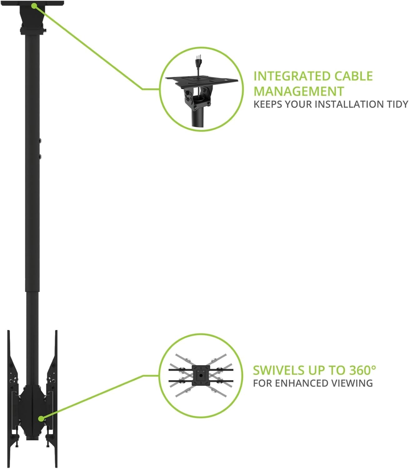 Kanto CM600BTB Back-to-Back Dual TV Ceiling Mount for 40” to 80” TVs | 200 lb Weight Capacity | Height Adjustable | Up to +15°/-6° Tilt | Hidden Cable Management | 360° Rotation | Black