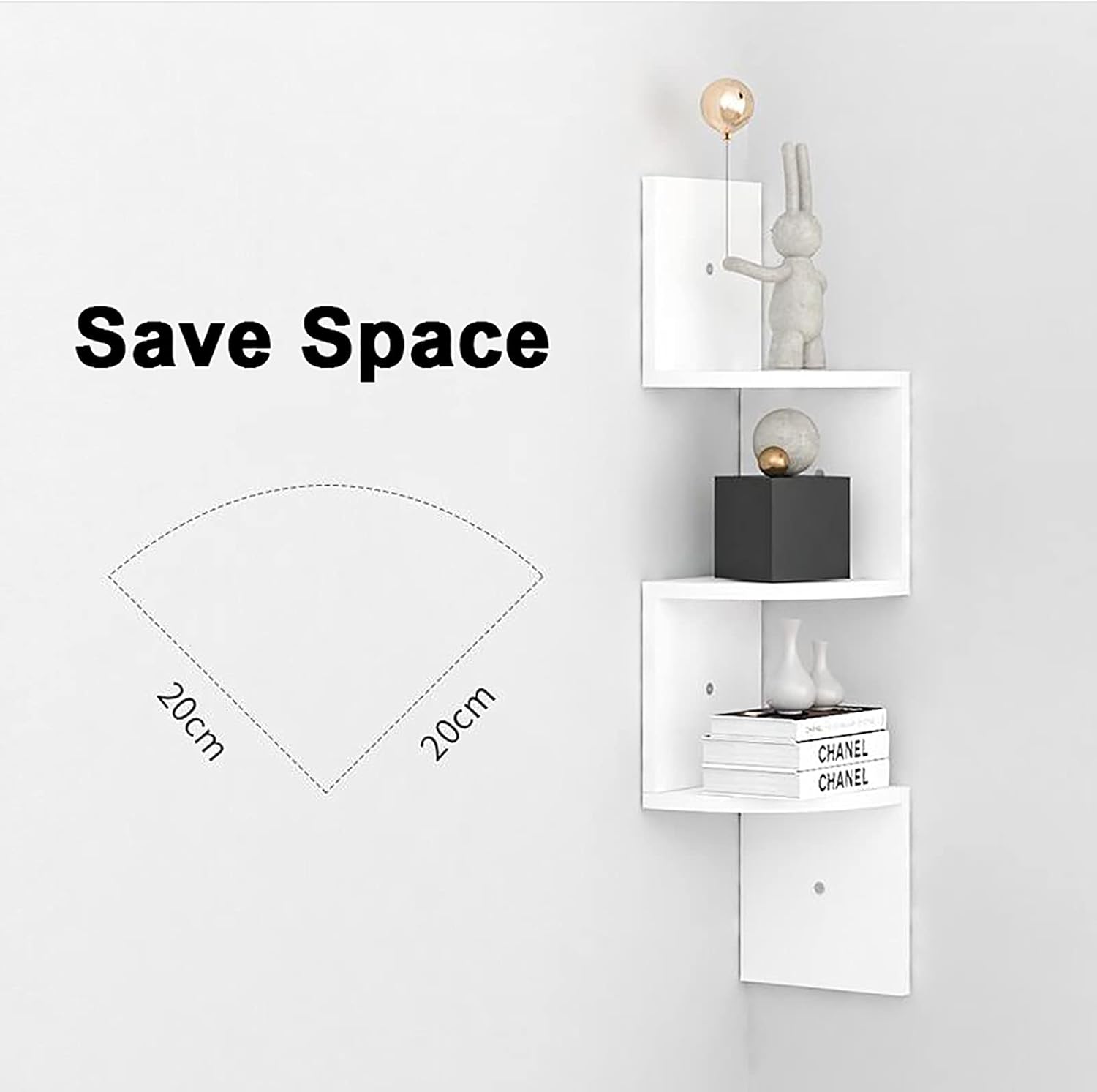 Stackable Zigzag Corner Bookshelf Display Unit for Books Plants Magazine Ornaments,5 Tier Wood Wall Mount Storage Shelf,Floating Corner Shelf Wall Shelf-White 3 Tier