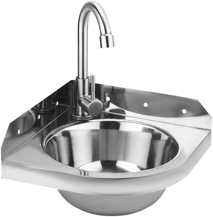 Stainless Steel Wall Mount Corner Sink,Wash Basin with Drainer,Mini Sink Vanity for Kitchen Lavatory Campervan Cloakroom(A2 26X26CM/10.24X10.24inch)