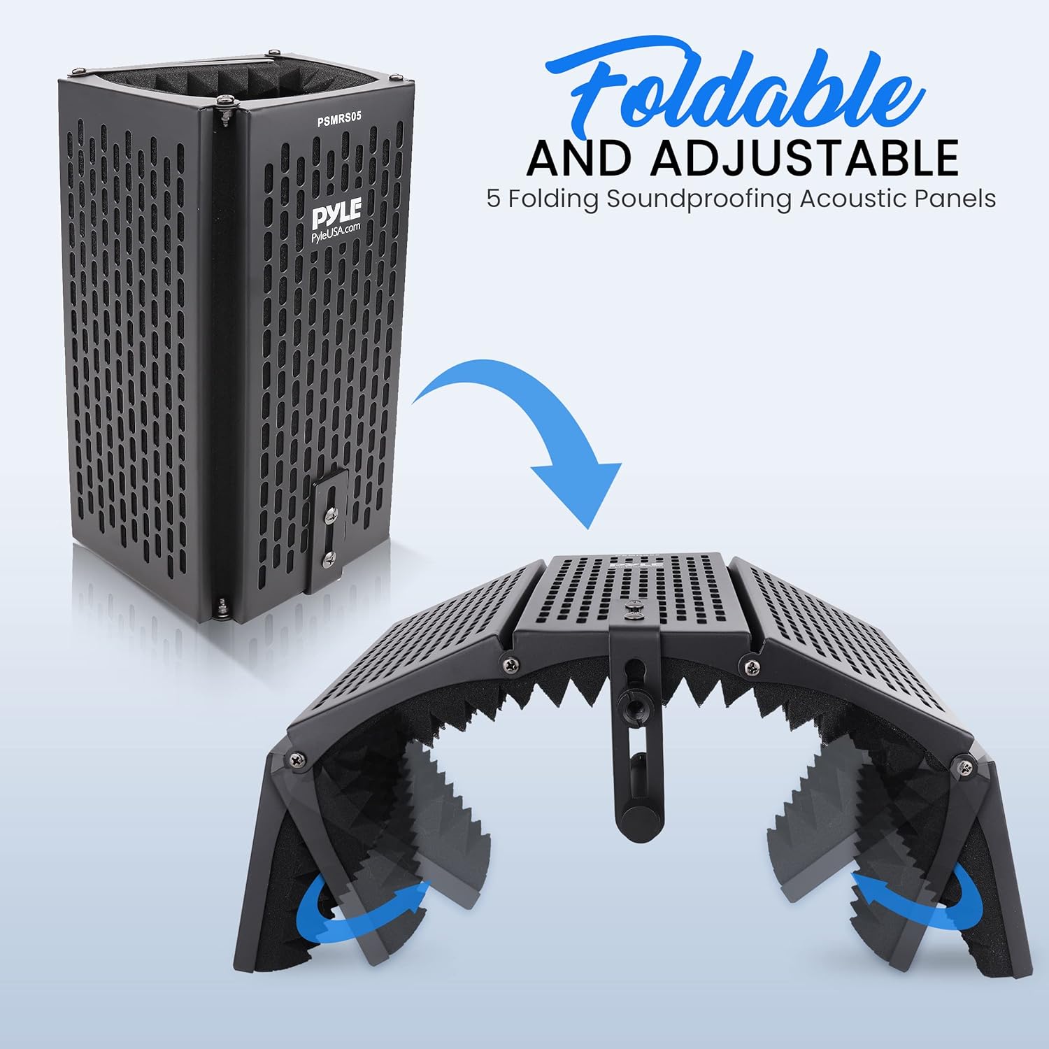 Pyle Studio Microphone Sound Isolation - Enhance Vocals & Singing with 5 Folding Acoustic Panels, Adjustable Depth & Removable Shock Mount - Ideal Podcast Equipment for Singers & Recording