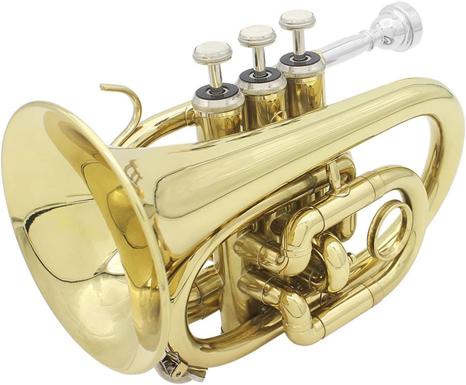 Standard Trumpet Set Mini Pocket Trumpet Bb Flat Brass Wind Instrument with Mouthpiece Gloves Cleaning Cloth Carrying Case