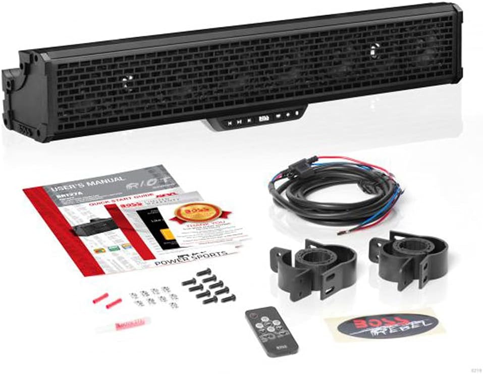 BOSS Audio Systems BRT27A ATV UTV Sound Bar System - 27 Inch Wide, IPX5 Rated Weatherproof, Bluetooth, Amplified, 3 Inch Speakers