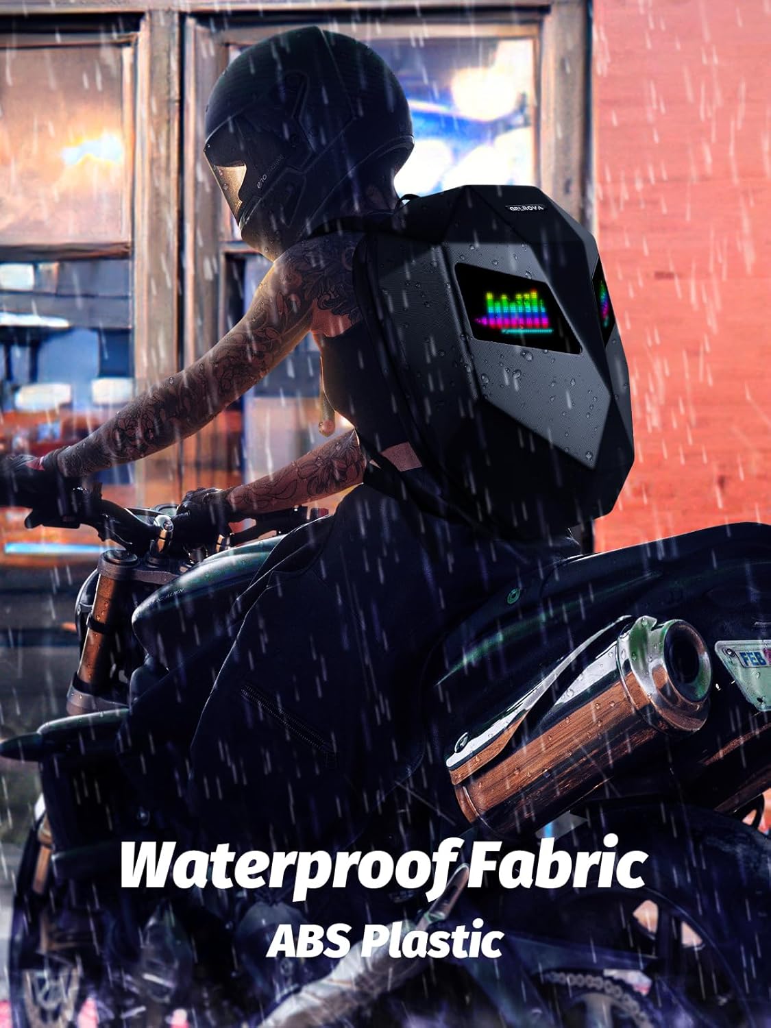 Gelrova Knight Motorcycle Backpack with LED Eyes, Waterproof Hard Shell Scooter Bag, Laptop Backpack for Riding, Cycling, Travel, Large Size 19in