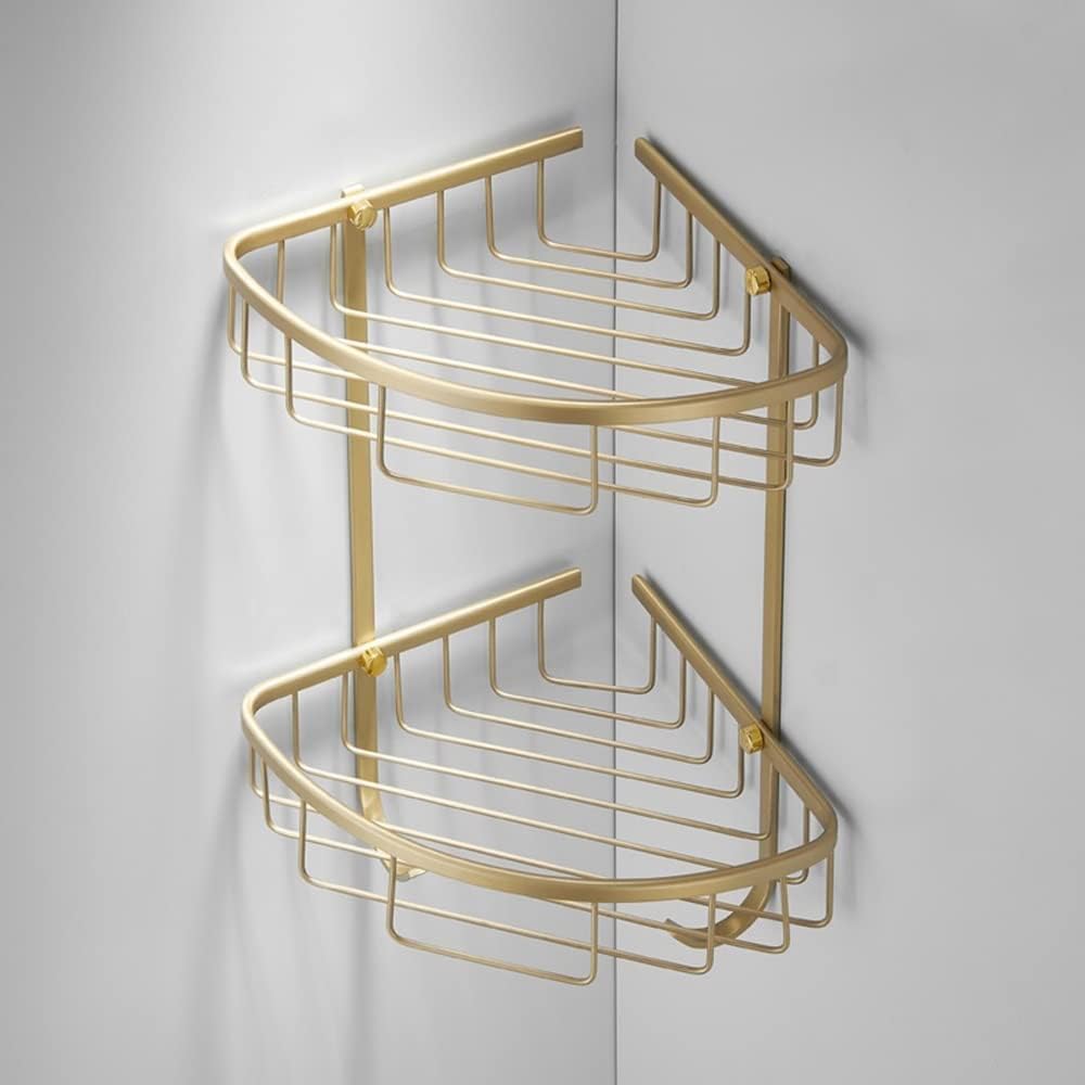 Shower Corner Shelf Brushed Gold Floating Shelves Bathroom Shelves Wall Mount Shampoo Towel Shelf Double Tier Bathroom Accessories Shelves-Stile 2