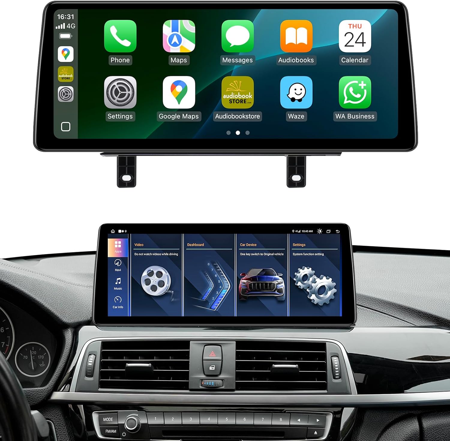 12.3 Inch Android 13 Car Stereo for BMW Carplay Screen 3/4 Series NBT System 2013-2016 | 4G RAM+64G ROM | Wireless CarPlay/Android Auto | 2400 * 900 Resoluton IPS Touch Screen | Retain iDrive