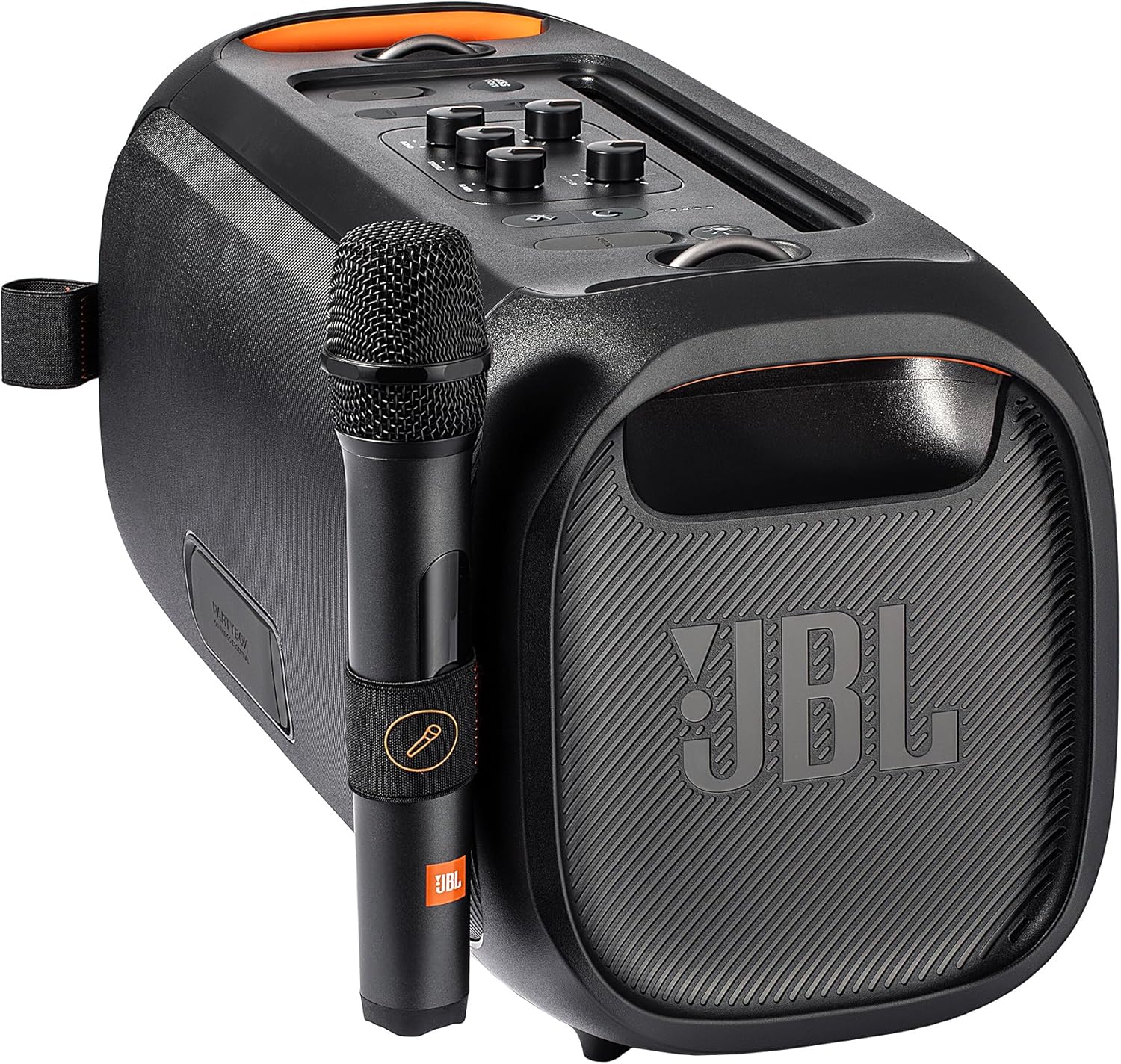 JBL Party On-The-Go Bluetooth Speaker with Mic | 100W Pro Sound, Dynamic Light Show, IPX4 Splashproof, 6-Hour Battery Wireless Karaoke Machine for Outdoor Events Bundle