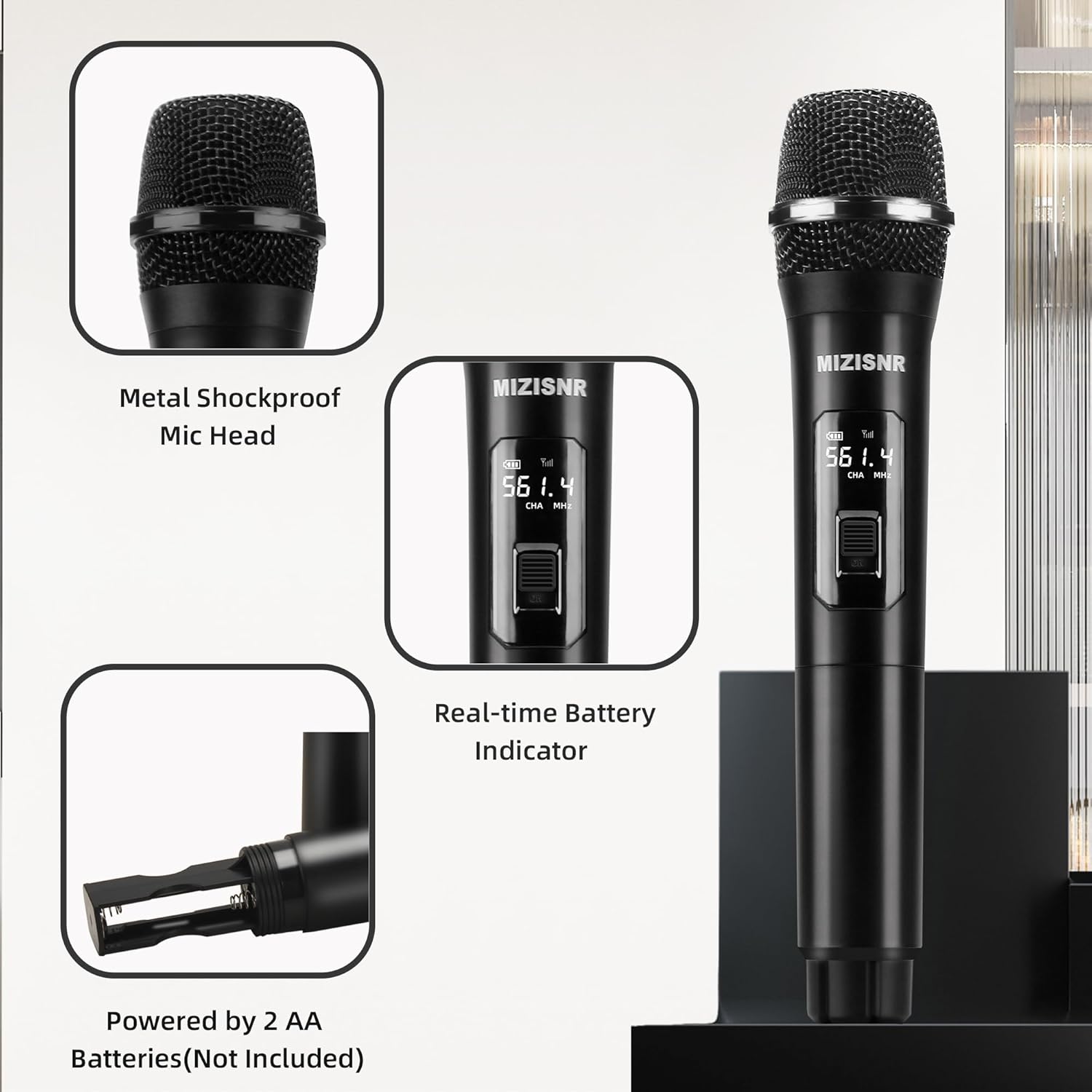 UHF Wireless Microphone Systems, 4 Channels Cordless Handheld Dynamic Karaoke Mic Set, Auto Connect 300ft Range Transmission for Singing, Karaoke, DJ Party, Church, Wedding, PA Speaker