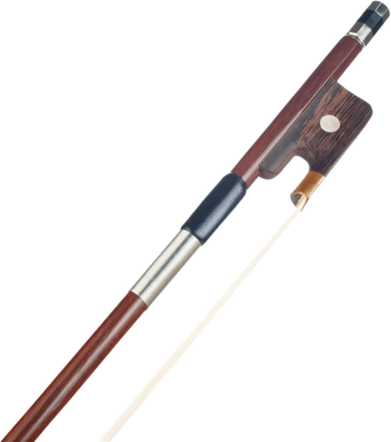 TSTS Full Size 4/4 Upright Double Bass Bow French Style Brazilwood Handmade Bass Bow White Horsetail Round Stick Professional Violin Bow