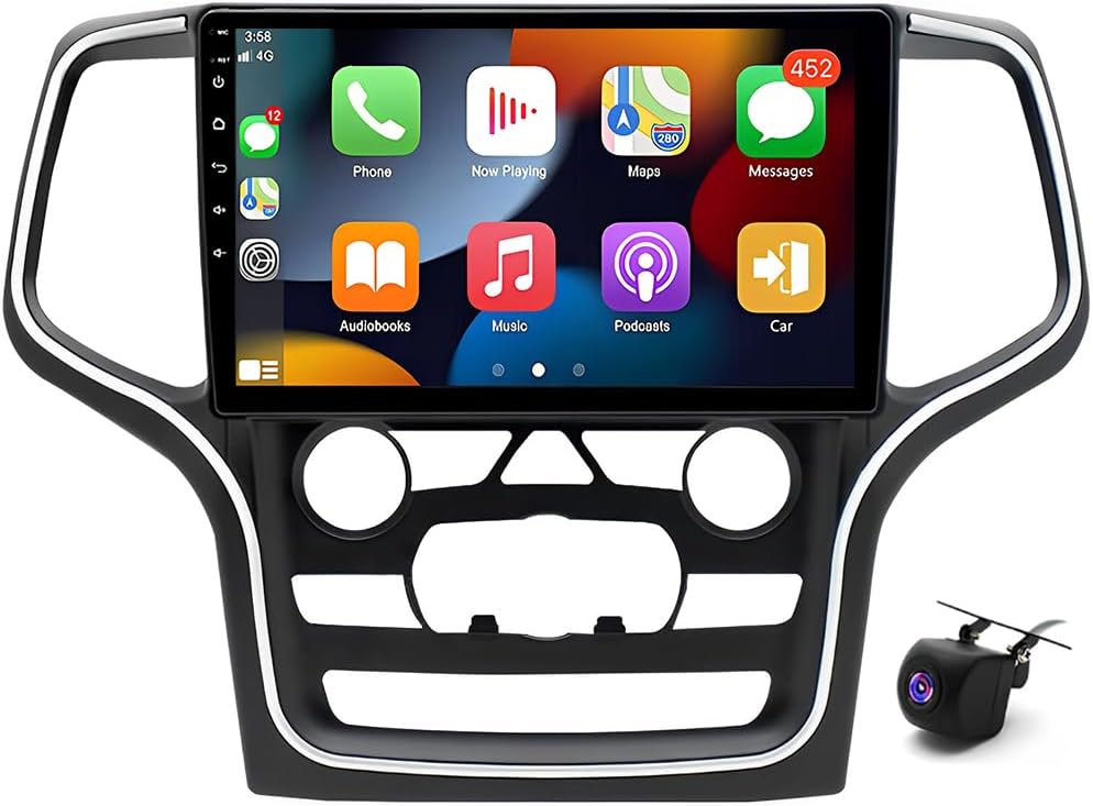 2G+64G Android Double Din Car Stereo for Jeep Grand Cherokee 2014-2022 AHD Backup Camera, with Wireless CarPlay/Android Auto WiFi/USB/Bluetooth, DSP, FM/SWC, MirrorLink GPS Navigation Radio 206