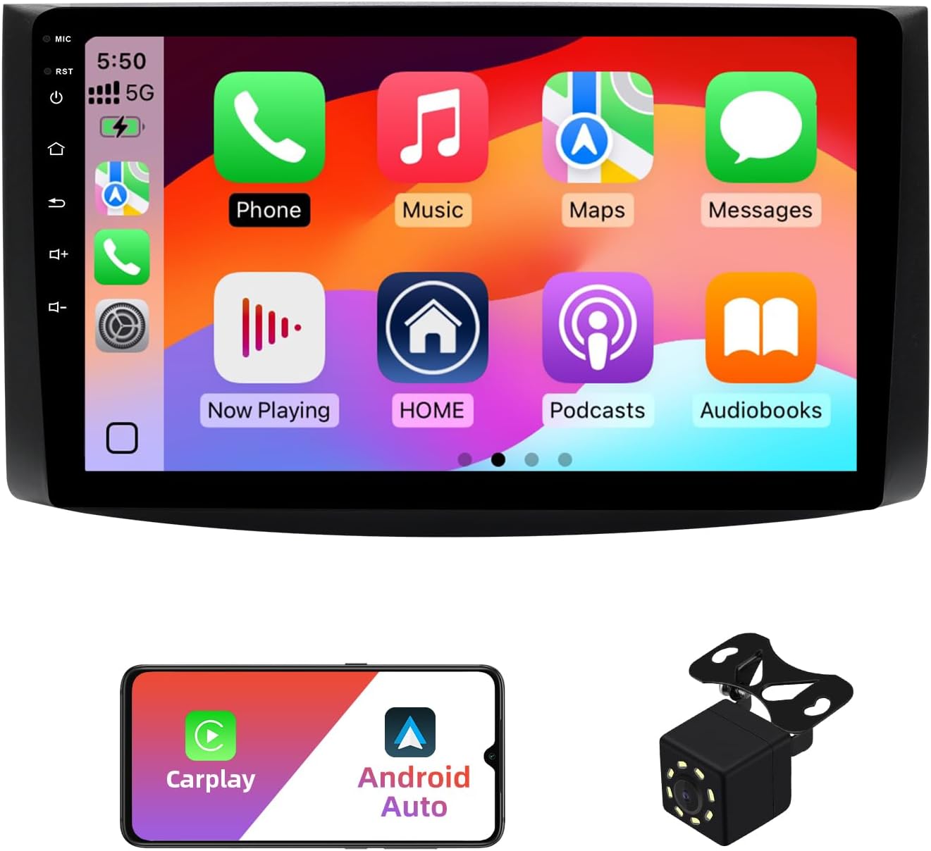 2+32G Android 13 Double Din Car Stereo for Chevrolet Aveo 2006-2012 with 9 Inch Touchscreen Radio Built-in Wireless Carplay/Android Auto/GPS/Bluetooth/FM/AUX-in/Steering Wheel Controls/Backup Camera