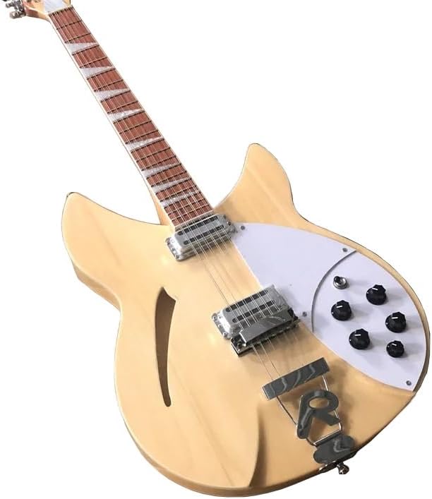 Natural Wood 12-String Semi-Hollow Electric Guitar - 360 Style - 21 Frets - Alder