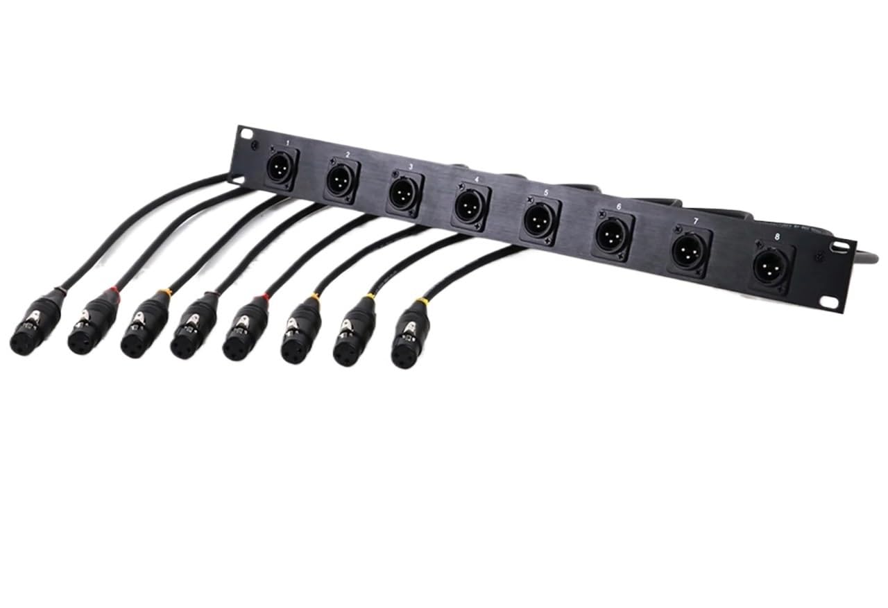 8-Hole 3Pin XLR Male Panel Mount MIC Socket to 3Pin Female XLR Audio Jum*/per Rack Extension Cable(Black,300CM)